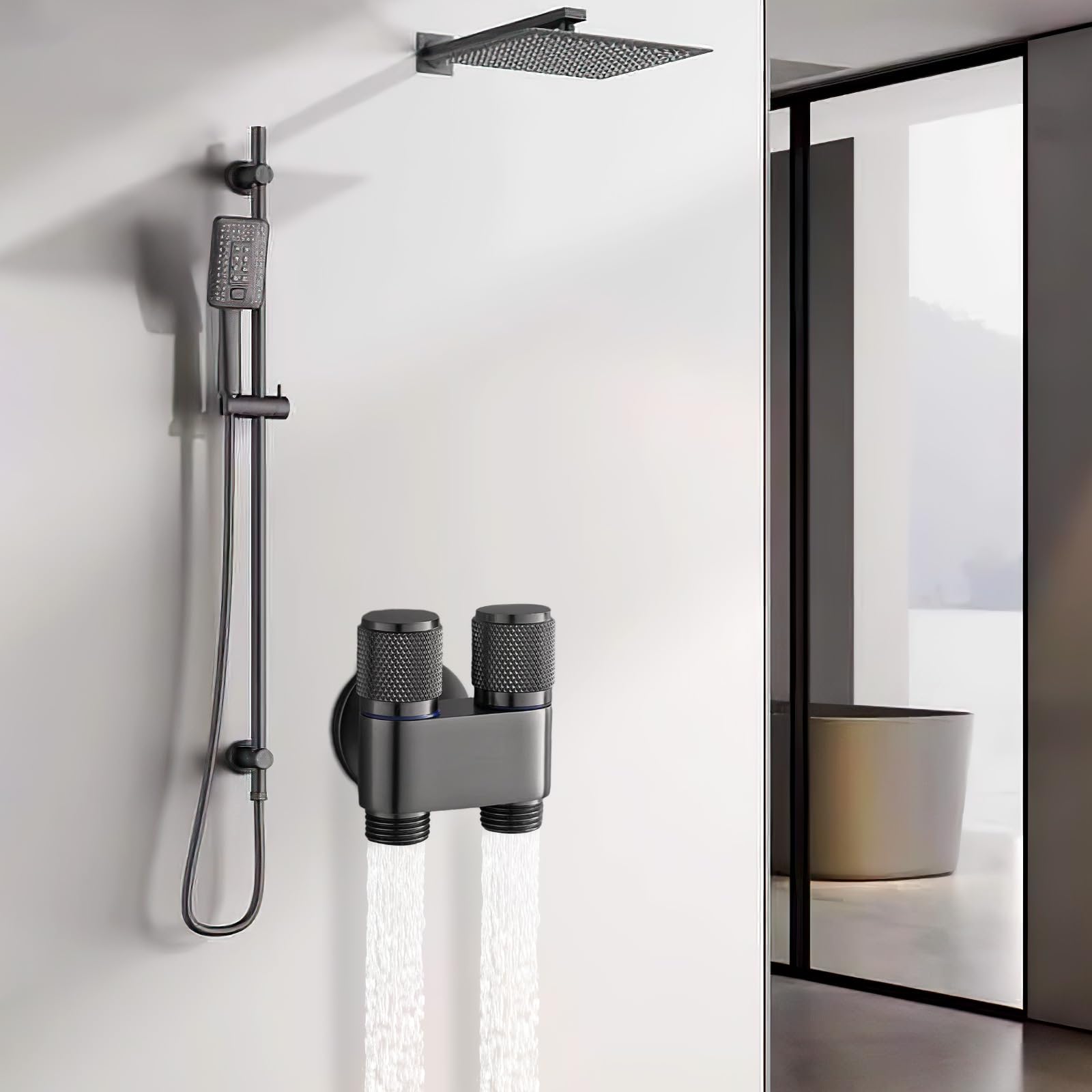 Dual Control Valve 1-In-2-Out with Handheld Bidet Sprayer - G1/2 Double Control Washing Machine Faucet Kit for Feminine Hygiene, Pet Cleaning, Cloth Washing & Bathroom Bidet - Perfect for Toilet, Baby Care & Household Cleaning (Grey)