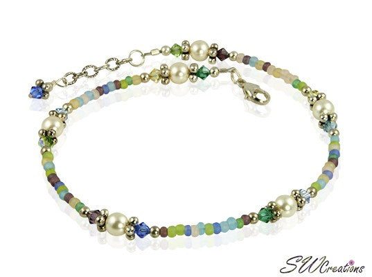 Pastel Crystal Pearl Anklet for Women - Elegant Spring Mist Beaded Ankle Bracelet | Perfect for Beach, Wedding & Boho Fashion Accessories