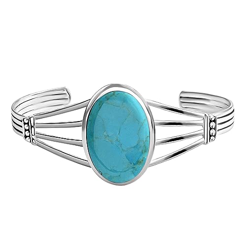 Shop LC Santa Fe Style Kingman Turquoise Bangle Cuff Bracelet for Women - 925 Sterling Silver Jewelry, 7