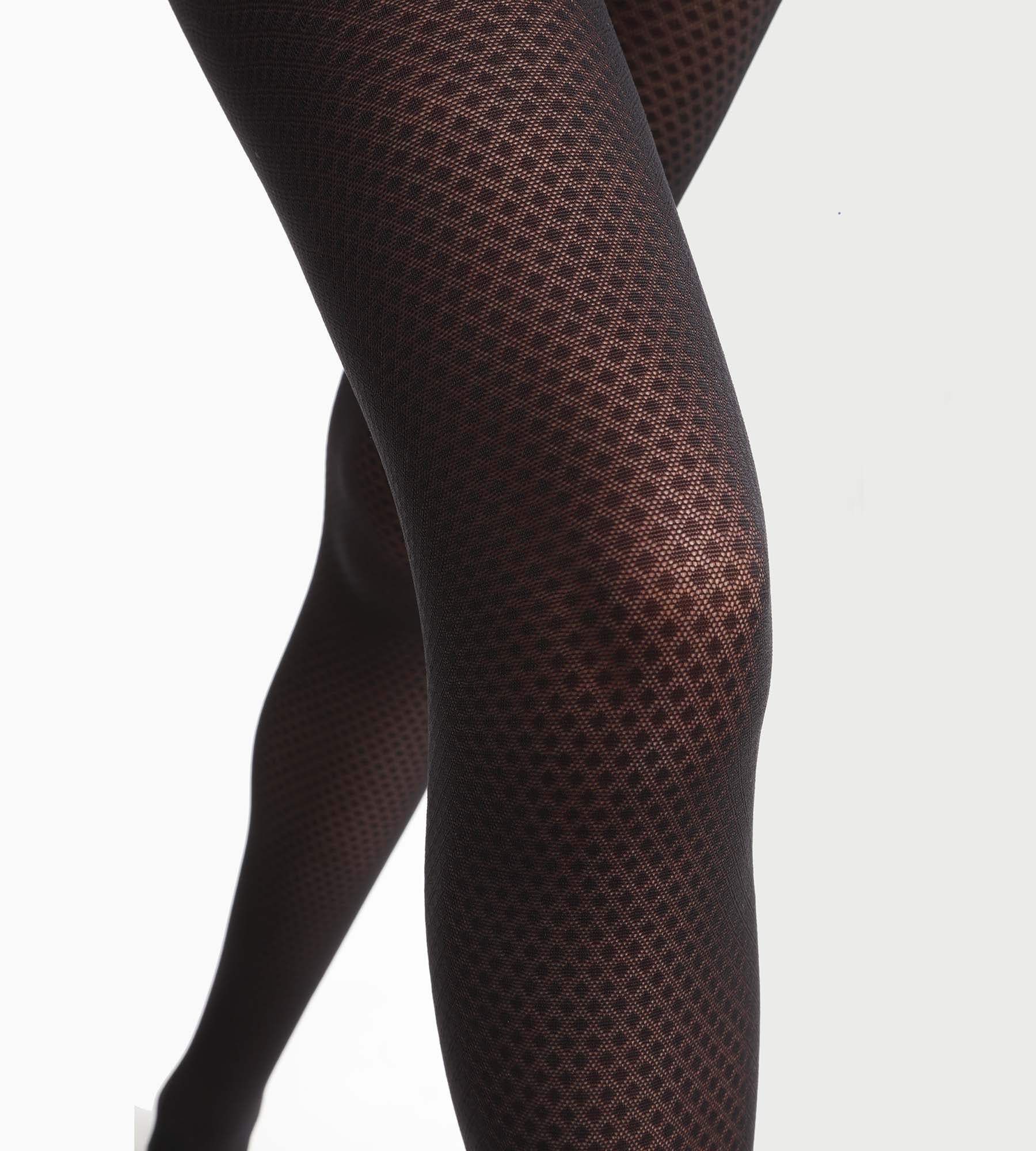 Black Diamond Pattern Sheer Tights for Women - Comfortable & Stylish Opaque Pantyhose for Everyday Wear, Office, Parties & Special Occasions