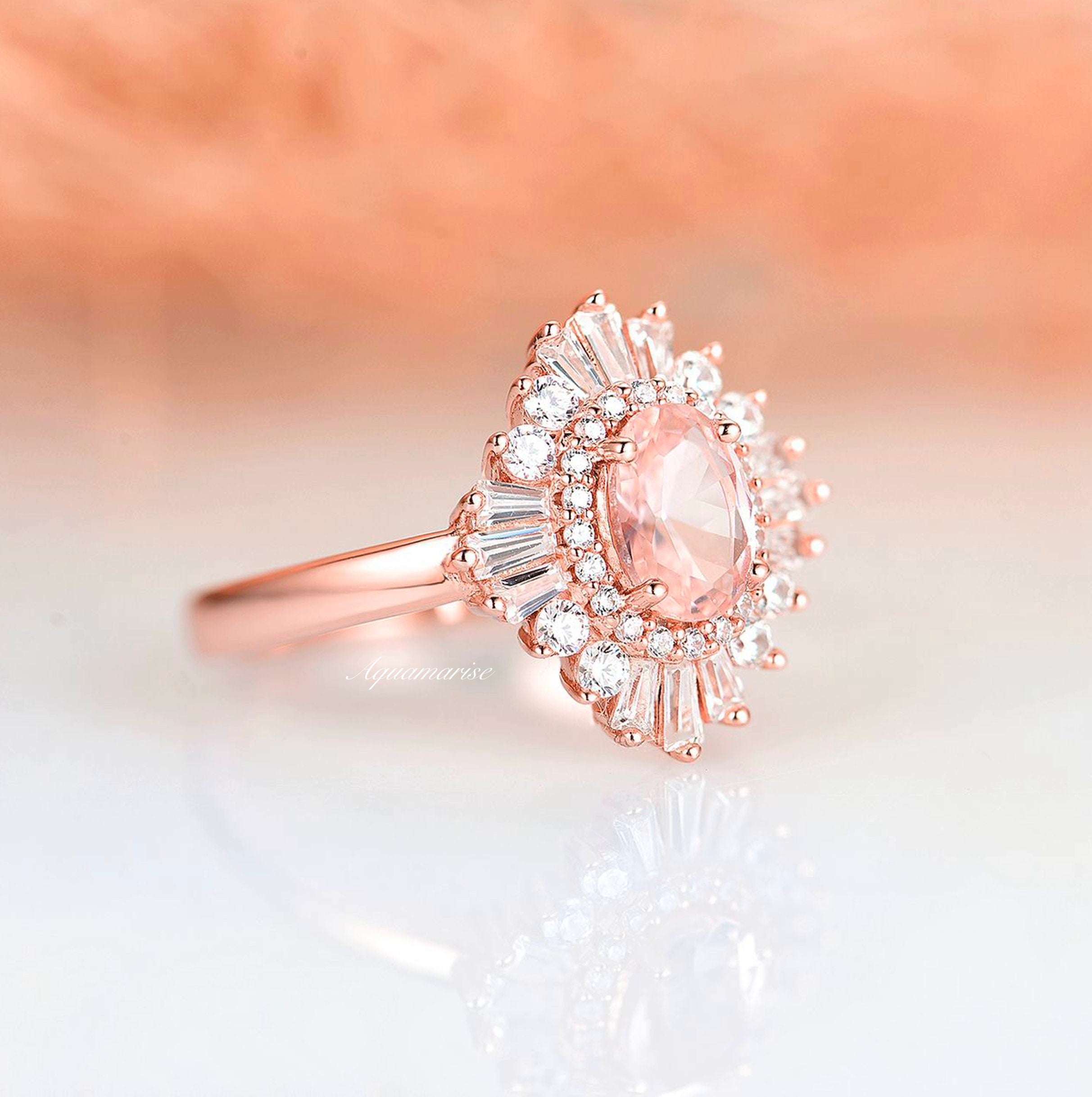 Victoria Morganite Ring - 14K Rose Gold Vermeil Engagement & Wedding Ring for Women | Perfect for Proposals, Anniversaries & Special Occasions