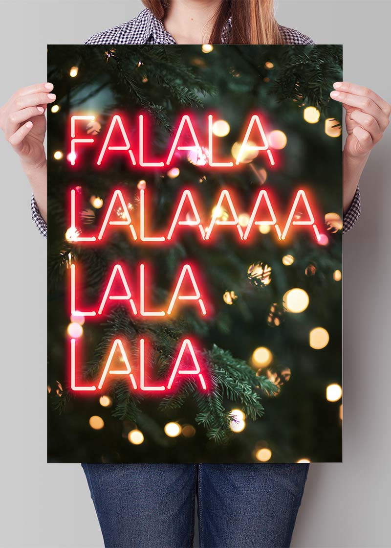 Falalalala Neon Christmas Print T-Shirt - Festive Holiday Party Outfit for Women & Men - Perfect for Christmas Celebrations, Ugly Sweater Parties & Seasonal Gatherings