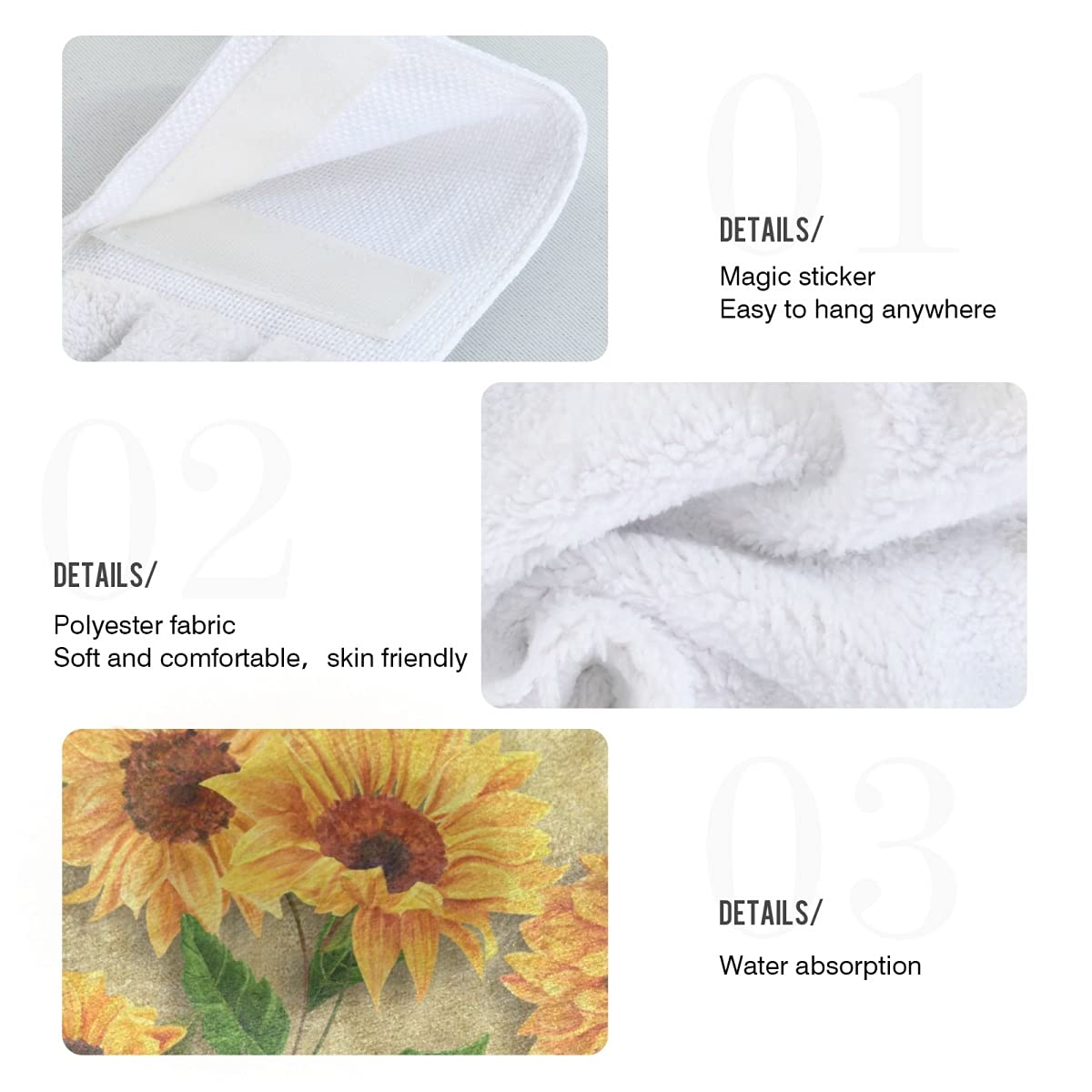 Giwawa 2-Pack Sunflower Kitchen Hand Towels - Absorbent Yellow Sunflower Floral Dish Towels with Hanging Tie, Fast Drying, 12x17 Inch - Perfect for Kitchen, Bathroom & Home Decor (Clearance Sale)