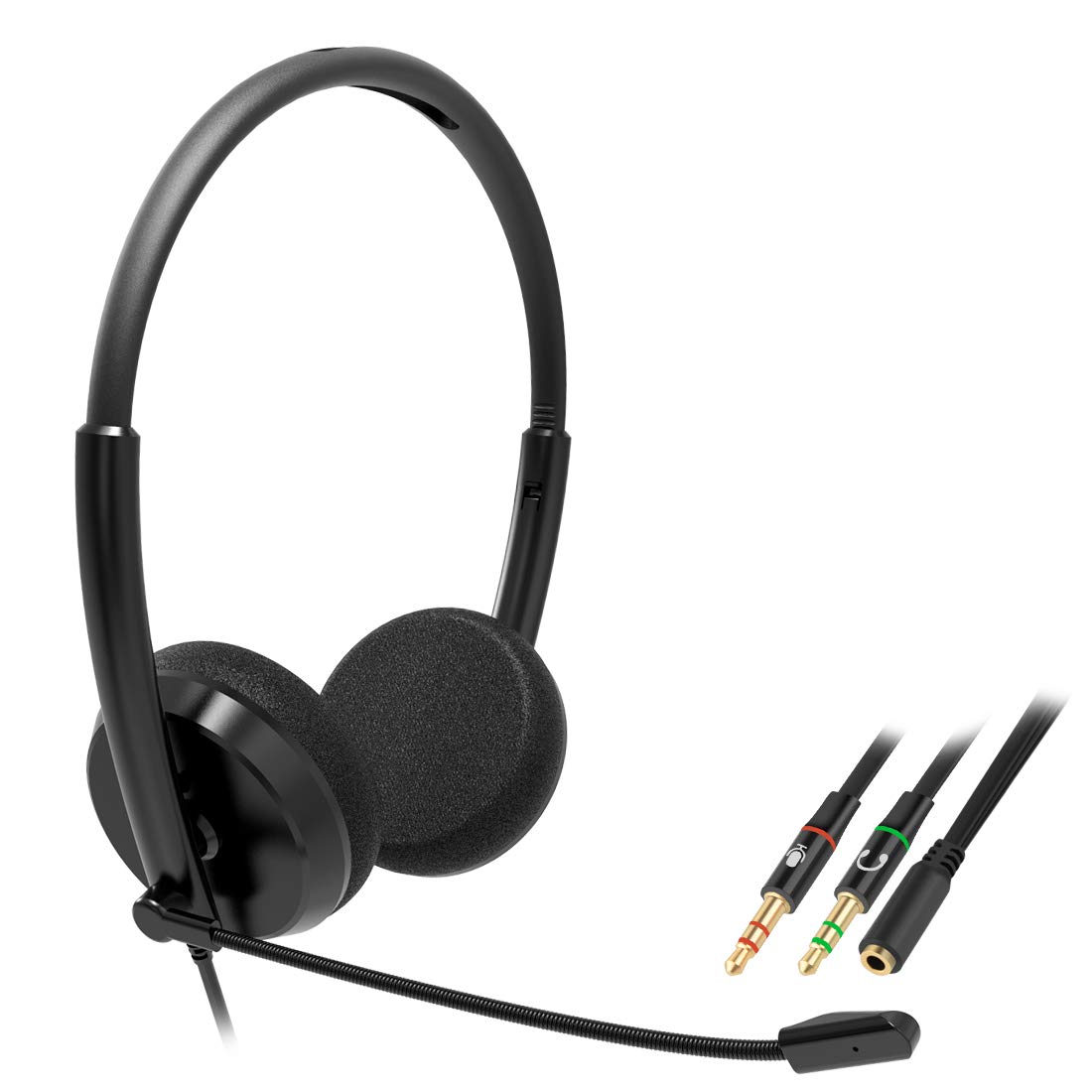 Geekria Comfort-Fit Call Center Headset with 3.5mm Jack & Noise-Canceling Mic - Over-Ear PC Headphones for Office, Gaming, Online Classes - Adjustable 330° Boom Mic (Right/Left Ear) - Compatible with Computer, Laptop, Smartphone, Tablet
