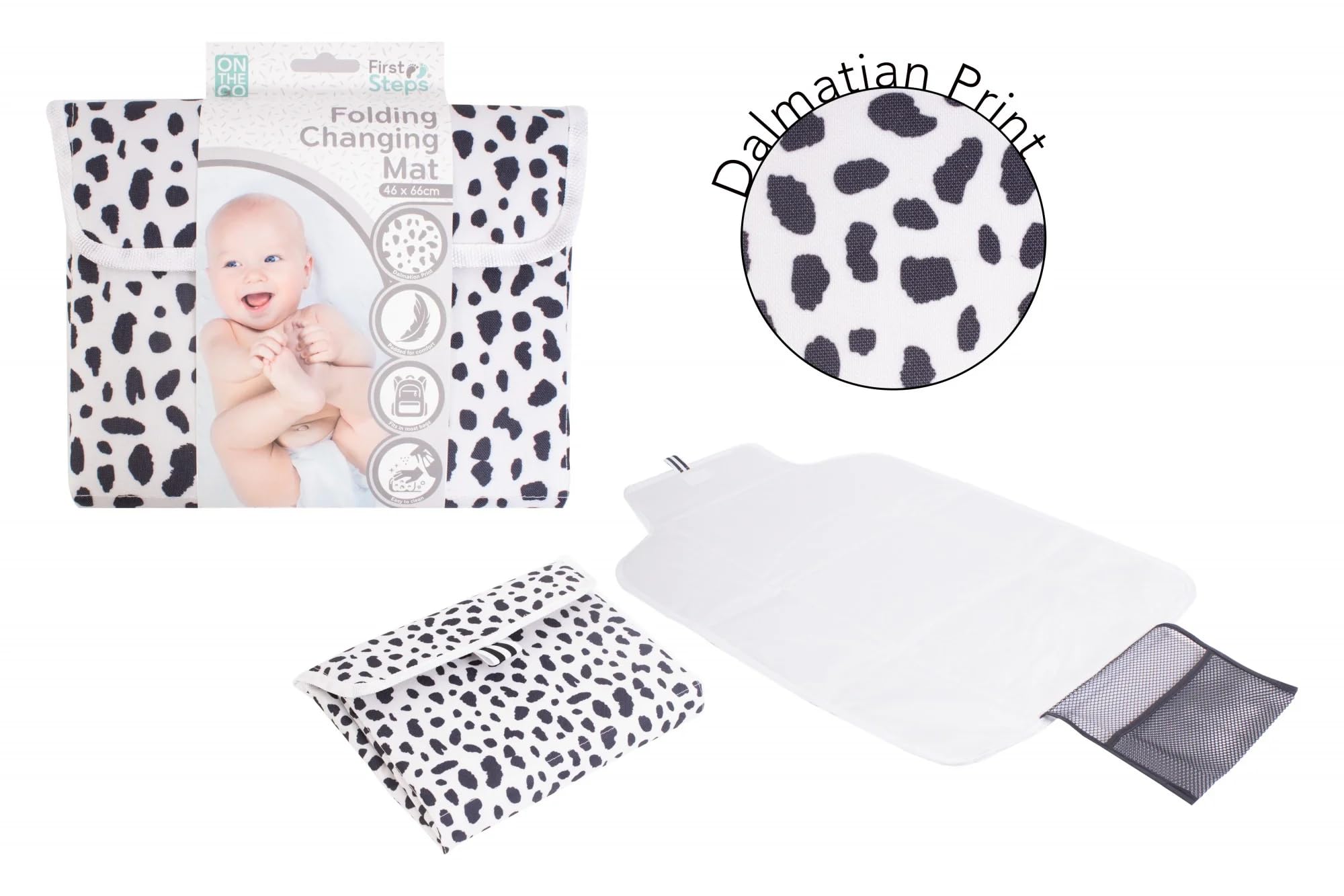 Portable Baby Travel Folding Changing Mat with Nappy Pocket - Waterproof, Easy Clean & Padded - Dalmatian Print for On-the-Go Diaper Changes at Home, Park or Travel