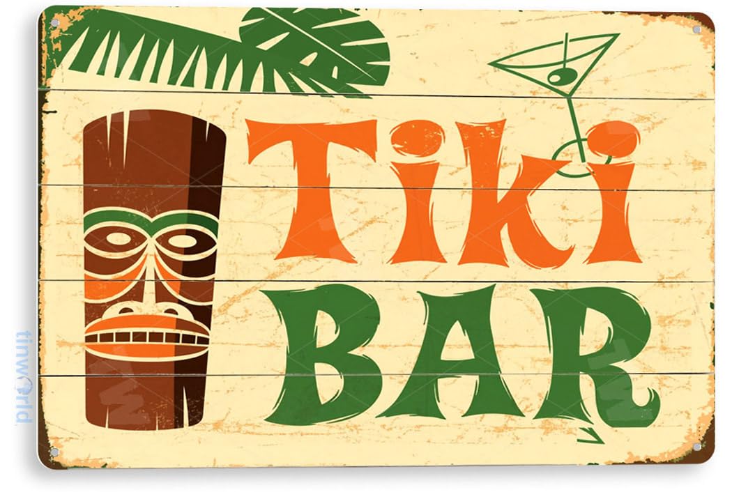 Vintage Tiki Bar Metal Sign - Rustic Tin Wall Decor for Kitchen, Cottage & Beach House | Perfect for Bar, Man Cave & Outdoor Patio Decor