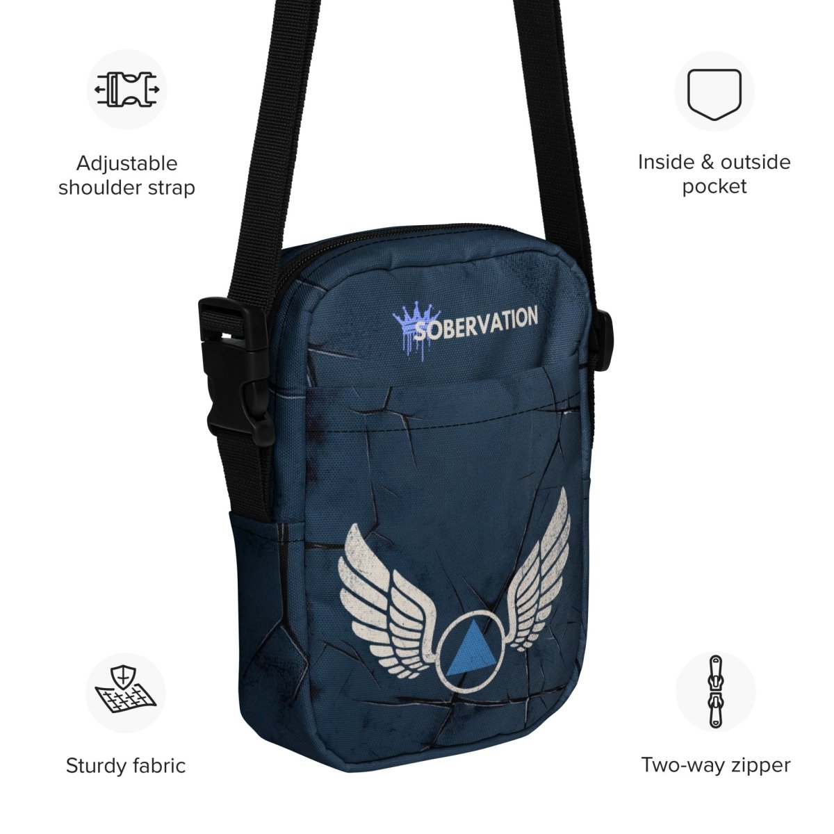 Sober Translations Crossbody Bag - Wings of Recovery Vol. 2 | Stylish & Functional Purse for AA Meetings, Daily Use & Travel Accessories