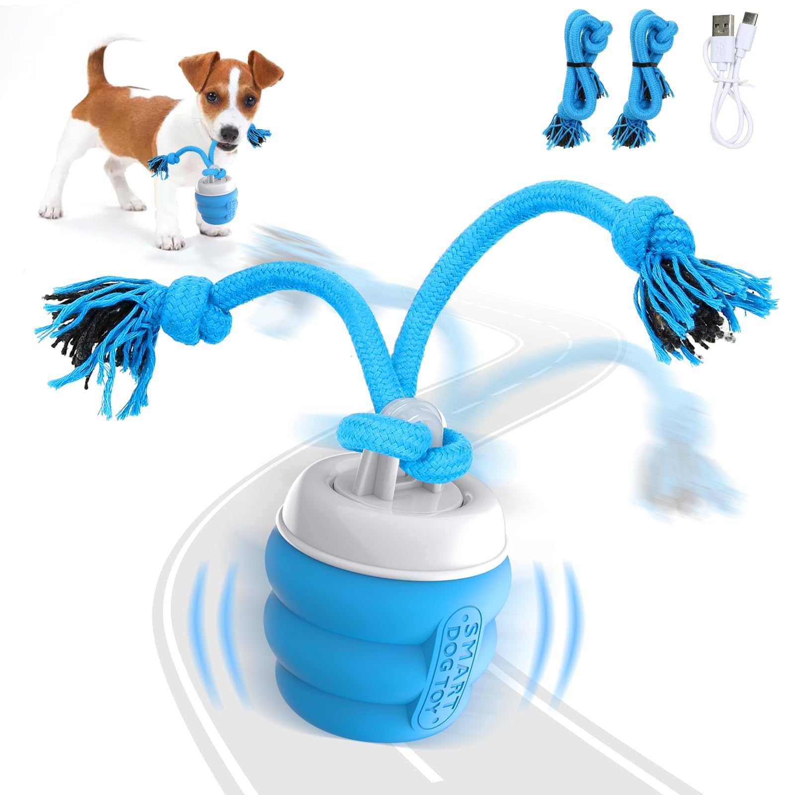 PUHOHUN Interactive Dog Toys Ball - Rechargeable Automatic Moving Ball for Small, Medium & Large Dogs - Fun Pet Toy to Relieve Boredom & Anxiety - Perfect for Indoor Play, Training & Exercise (Blue)