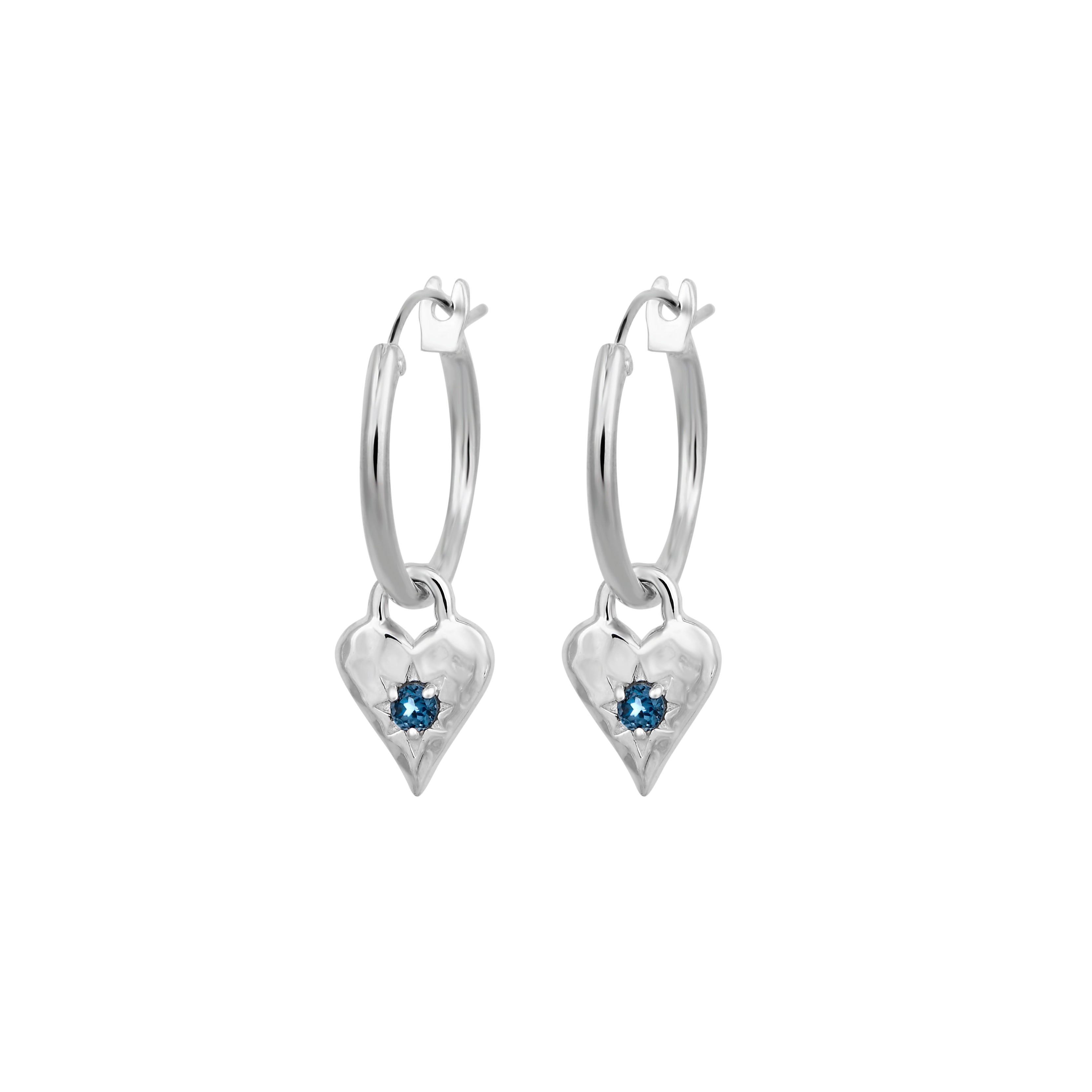 Love Heart London Blue Hoops Earrings - Sterling Silver Dainty Huggie Hoops for Women - Perfect for Valentine's Day, Anniversary & Everyday Wear