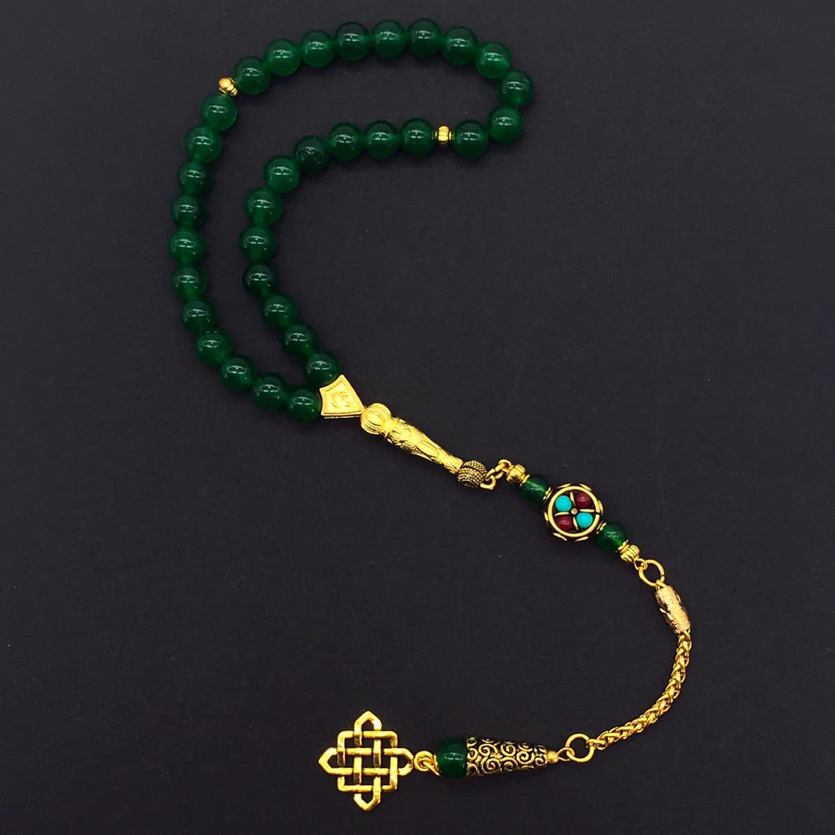 8mm-33 Beads Green Jade Stone Prayer Mala - Meditation, Yoga & Spiritual Healing Beads for Stress Relief & Mindfulness Practice