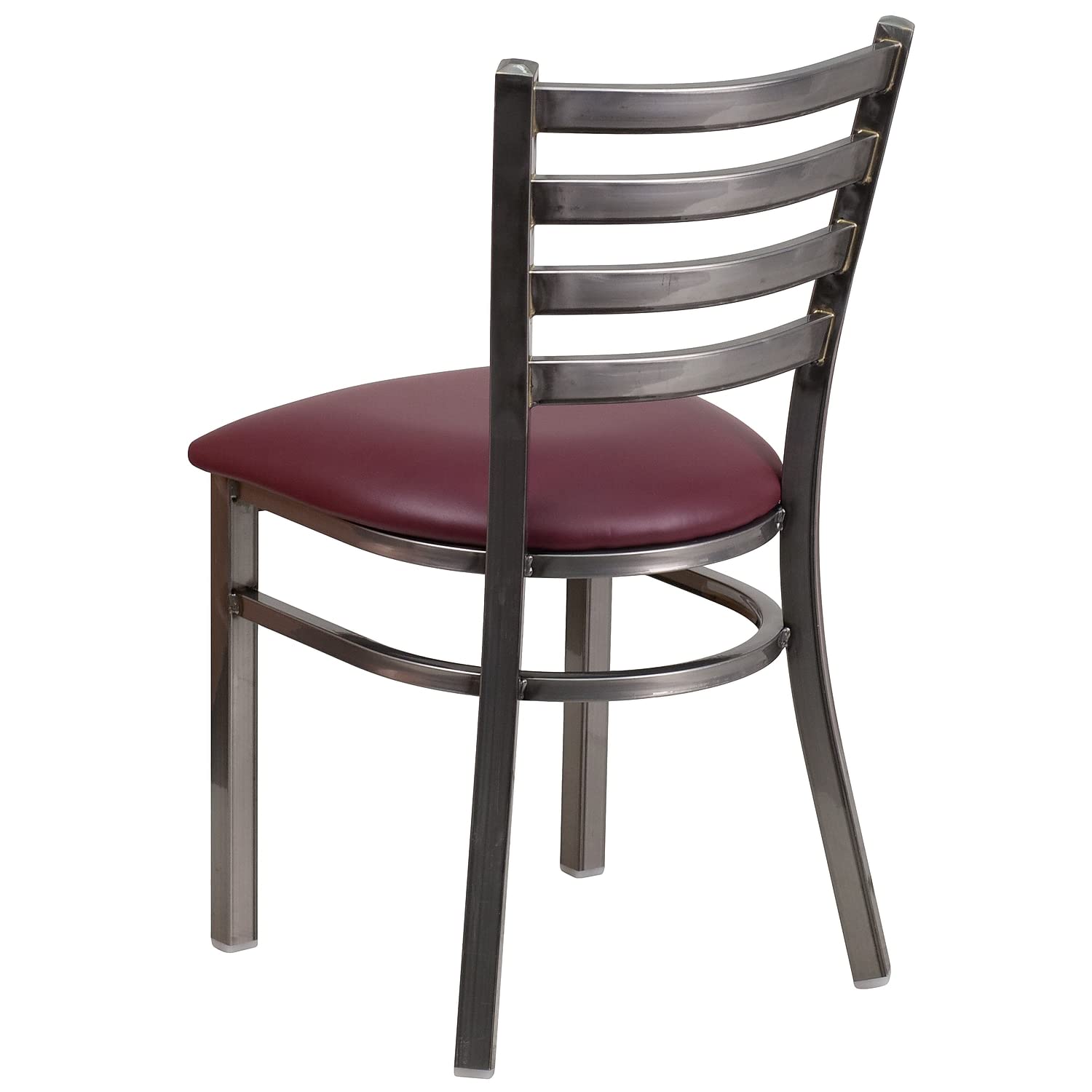 Flash Furniture 2-Pack HERCULES Series Metal Ladder Back Restaurant Chairs with Clear Coating & Burgundy Vinyl Seating - Durable Commercial Dining Chairs for Cafes, Bistros and Home Kitchens