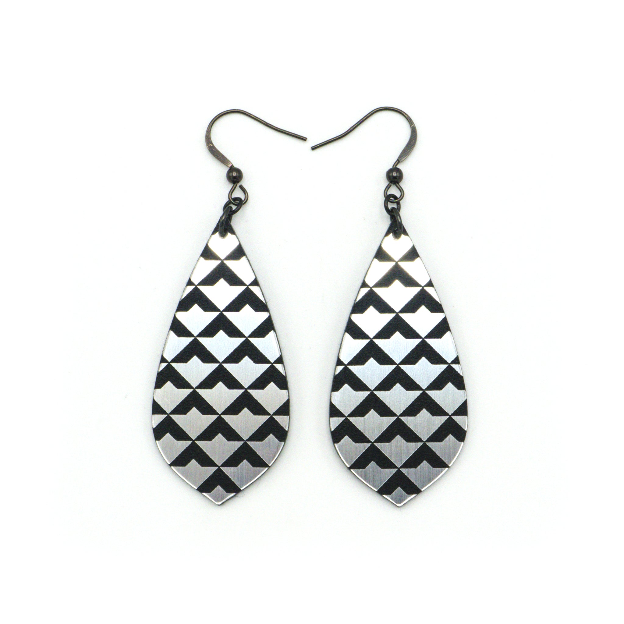 Gem Point [36] Acrylic Earrings - Brushed Silver & Black | Stylish & Lightweight for Everyday Wear & Special Occasions