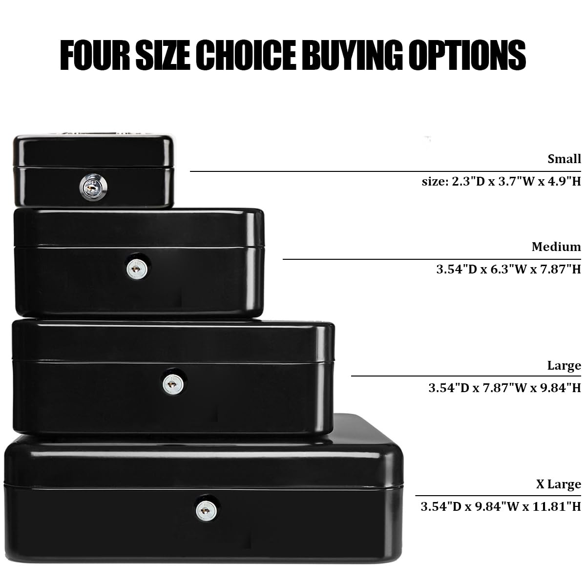 Jssmst Medium Steel Cash Box with Money Tray - Secure Lock Box for Home & Office Use - Black - Perfect for Small Business, Retail Stores, and Personal Savings