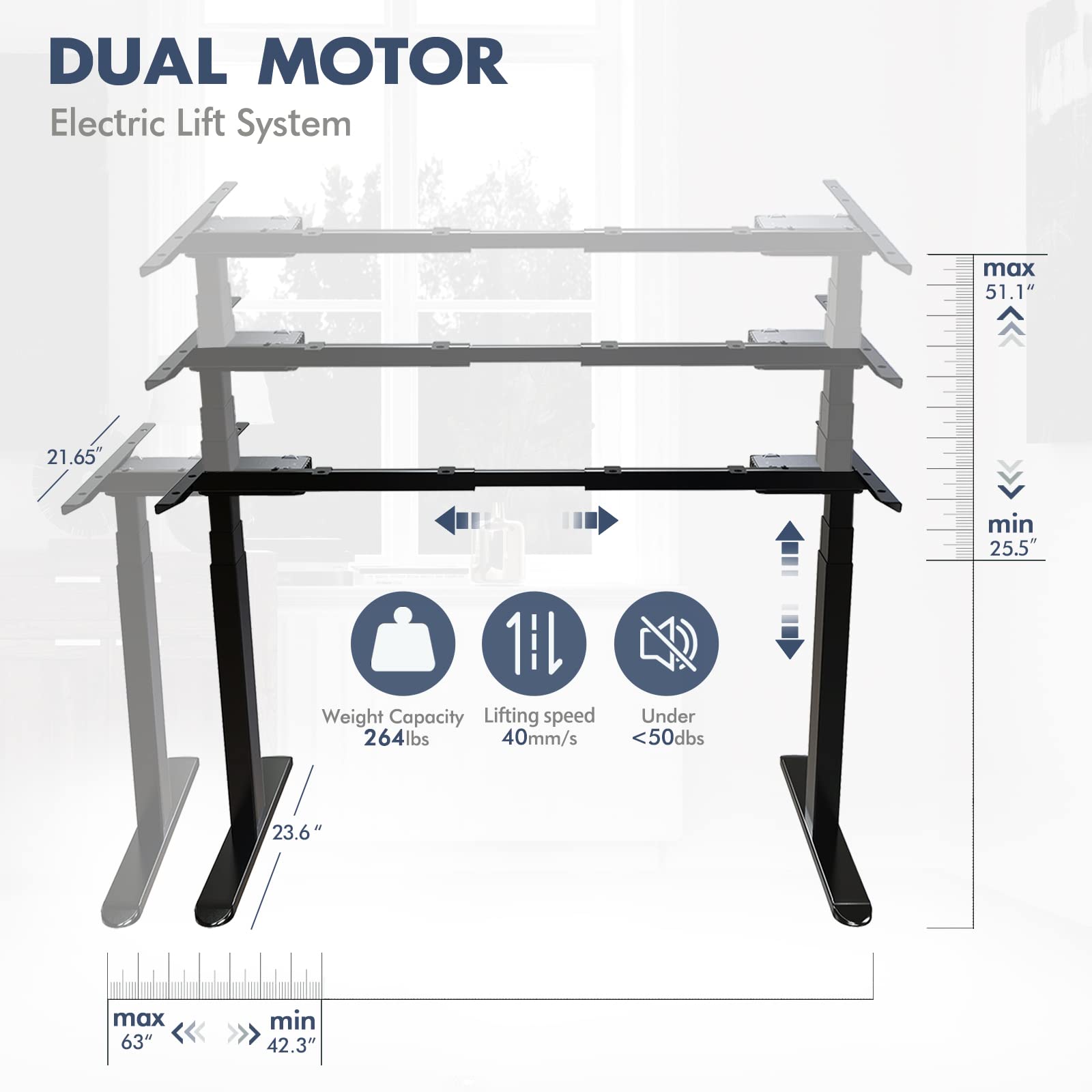 AIMEZ0 Dual Motor Electric Standing Desk Frame - Adjustable Height 27.4