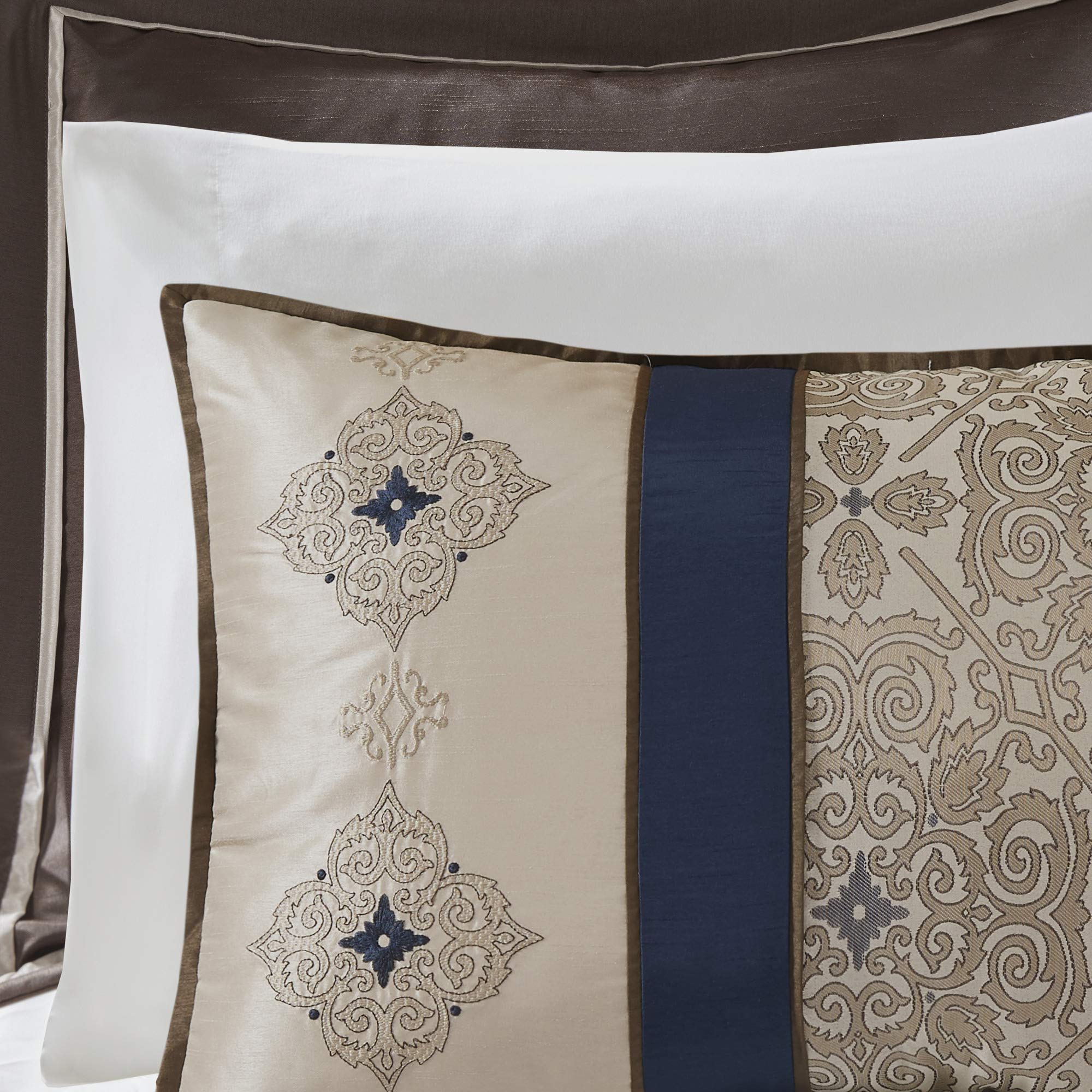 Madison Park Essentials Delaney 24-Piece Luxury Bedding Set - Satin Jacquard Comforter, Sheets, Decorative Pillows & Curtains - All Season King Size (104