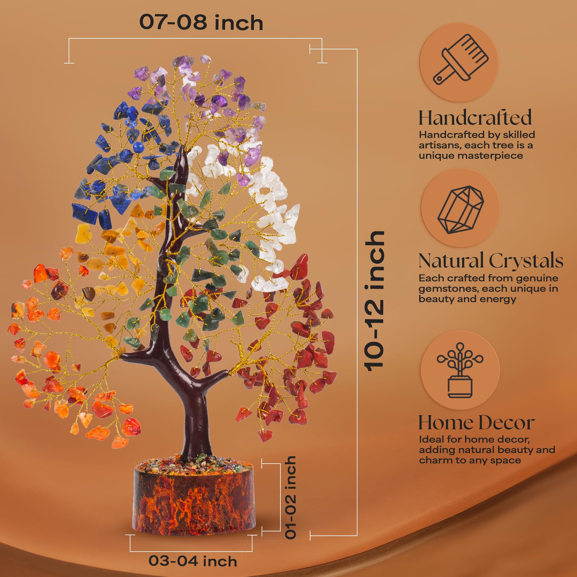 7 Chakra Gemstone Tree with Healing Pendant - Feng Shui Crystal Tree for Home & Office Decor (10-12 Inches) - Perfect Desk Accessory, Meditation Gift for Women, Zen Room Decor for Positive Energy & Stress Relief