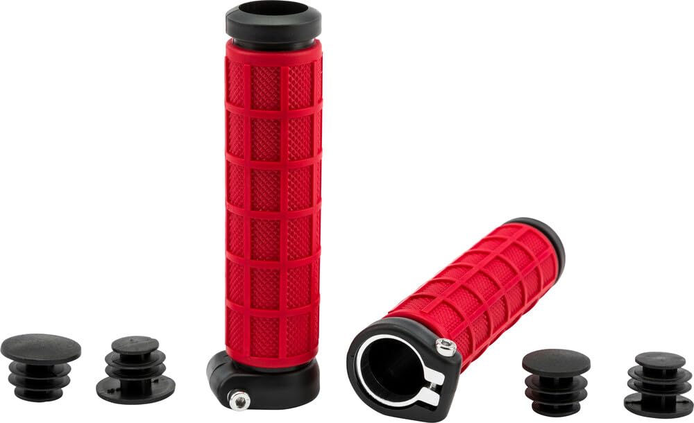 Premium Half Waffle Red Lock-On Handlebar Grips 7/8