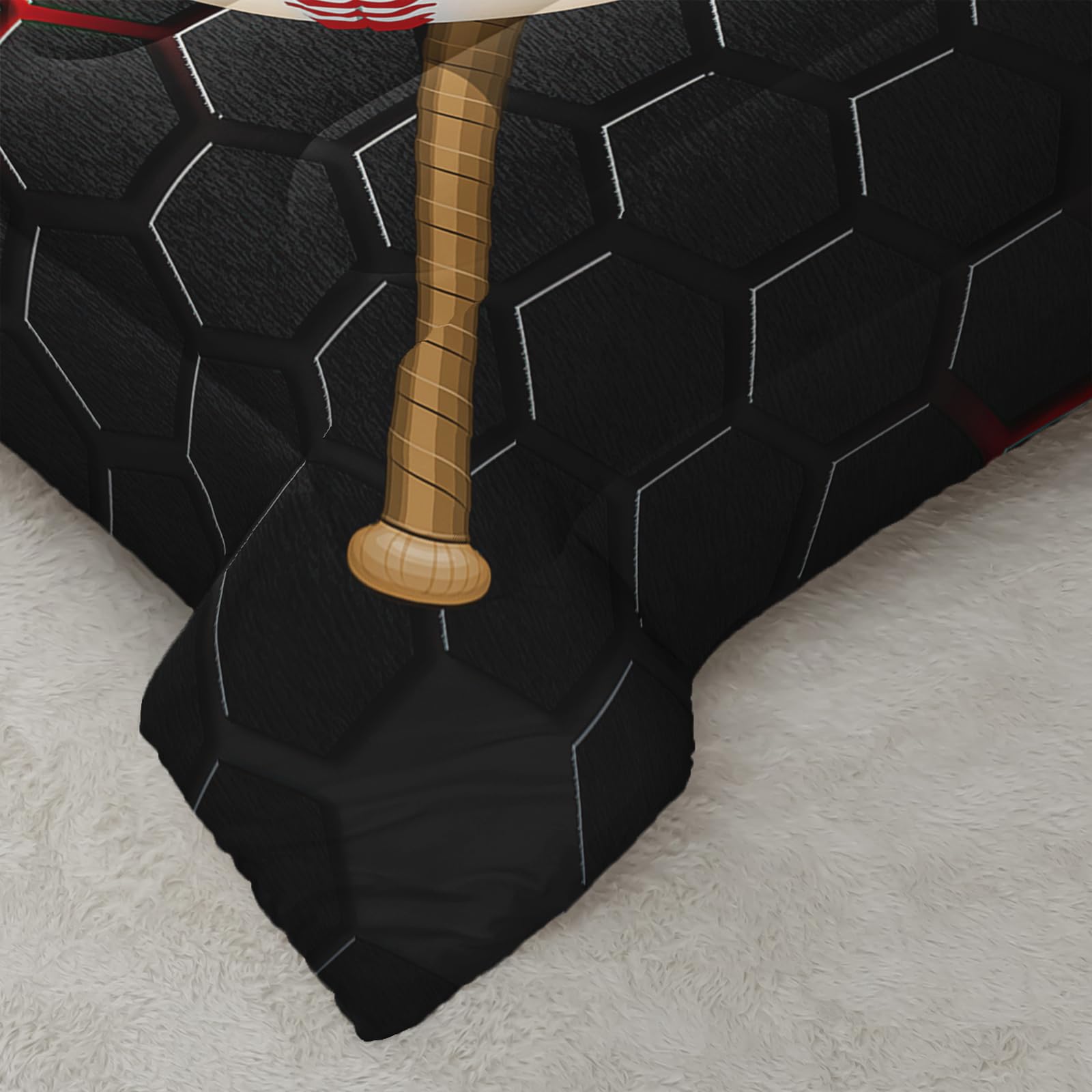 QOOMO Baseball Comforter Set for Kids & Teens - Twin Size Black Microfiber 3-Piece Bedding with 1 Comforter & 2 Pillowcases - Soft, Lightweight Boys' Sports Theme Bed Set - Perfect for Bedrooms, Sleepovers, and Baseball Fans