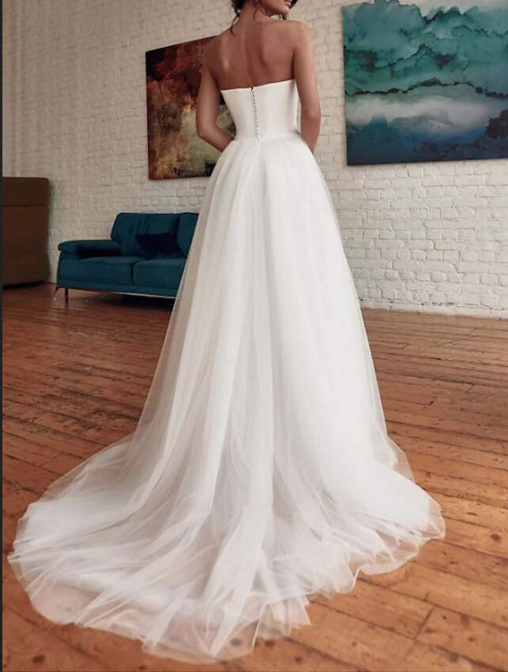 Elegant Strapless Wedding Jumpsuit with Detachable Overskirt - Women's Beach Bridal Gown for Destination Weddings & Romantic Beach Ceremonies