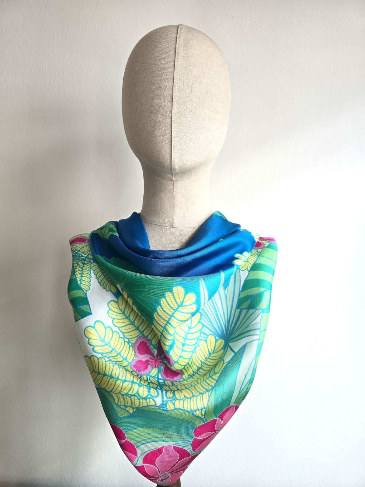 Botanic Gardens Silk Scarf with Emerald Design - Elegant Floral Fashion Accessory for Women, Perfect for Weddings, Parties & Special Occasions