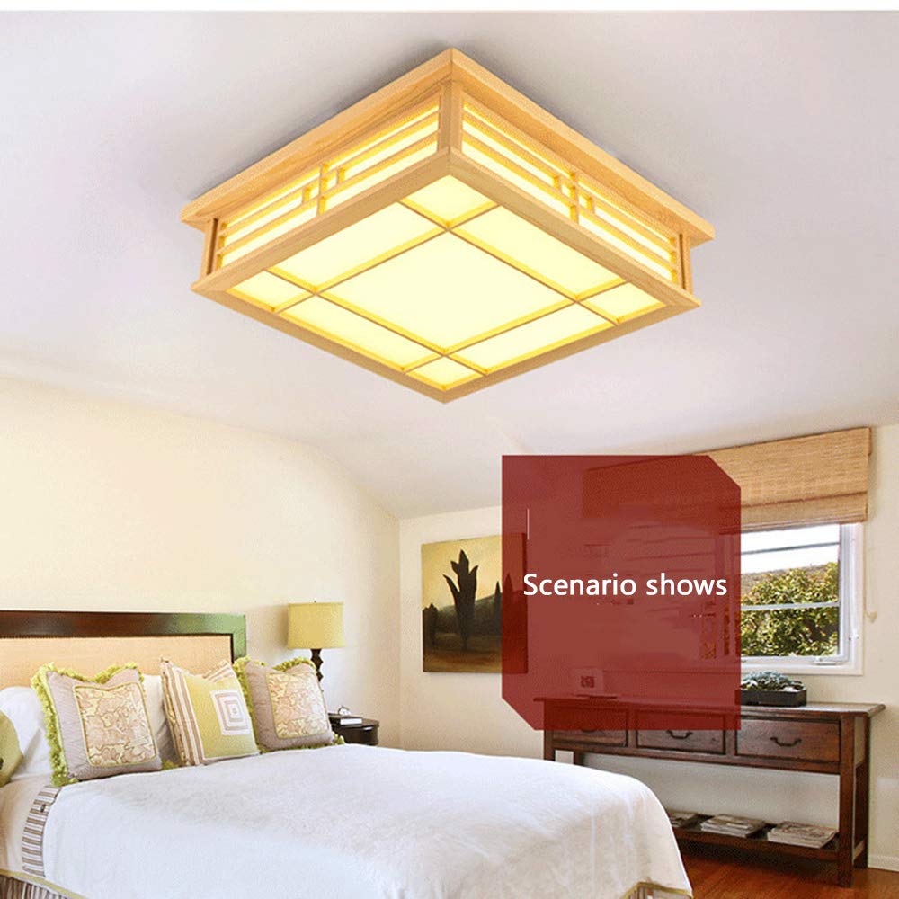 Square Solid Wood LED Ceiling Light - 55CM Modern Close to Ceiling Lamp for Bedroom, Living Room & Study - Warm White Light - Perfect for Home, Office and Commercial Spaces