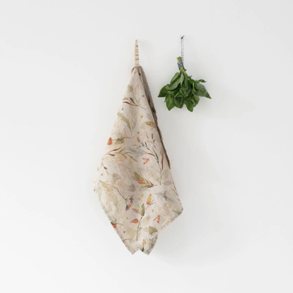 Premium 100% Linen Tea Towel - Eco-Friendly Kitchen Towel with Leaf Pattern | Perfect for Drying Dishes, Decorating Farmhouse Kitchen & Hostess Gifts