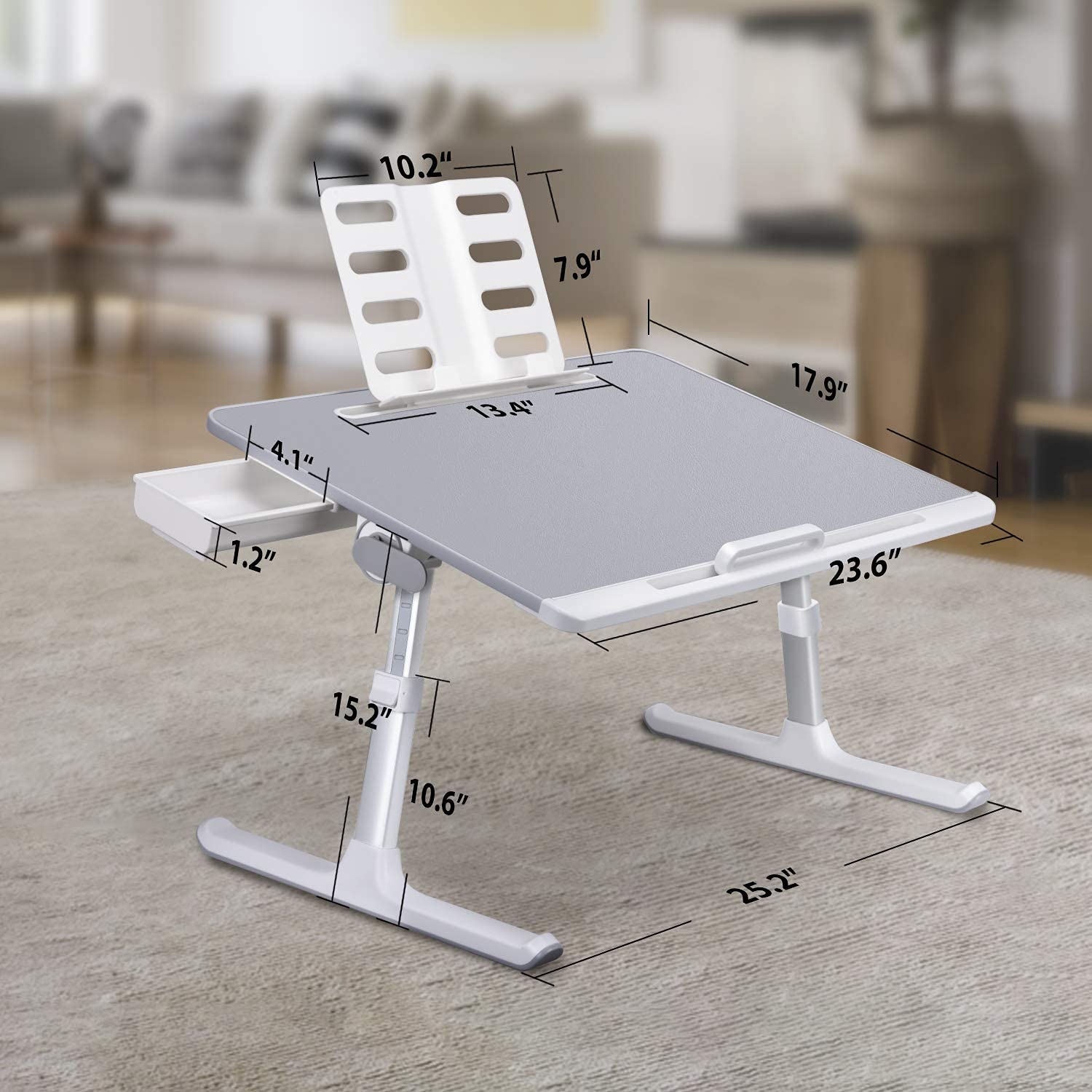 SAIJI Adjustable Laptop Stand for Bed - Foldable Laptop Table with Tablet & Phone Holder (Gray X-Large, Silver) - Perfect for Working, Reading & Watching Movies in Bed or on the Couch