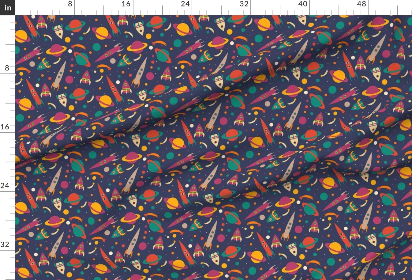 Rocket Space Cosmic Planets UFO Galaxy Printed Velvet Fabric - Fat Quarter for Upholstery, Home Decor & Apparel | Perfect for Nursery, Boys Room & DIY Craft Projects