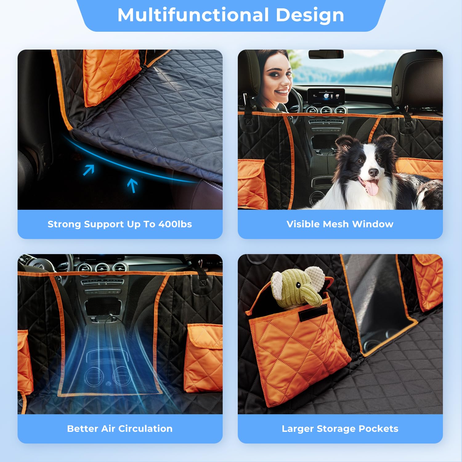 Waterproof & Scratch-Proof Dog Car Seat Cover for SUV Back Seat - Heavy Duty 400lb Capacity, Non-Slip Hard Bottom Hammock - Durable Pet Seat Protector for Travel, Camping & Daily Commute - Black