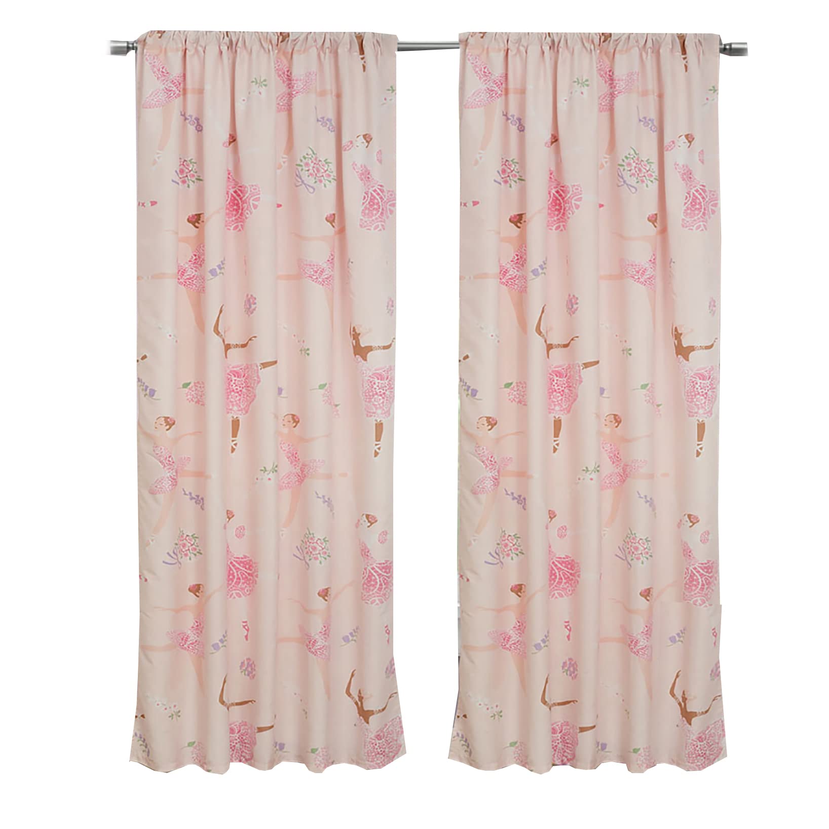 Pink Dancing Ballerina Window Curtains 48x84 Inches - Elegant Ballet-Themed Drapes for Girls' Bedroom & Nursery Decor