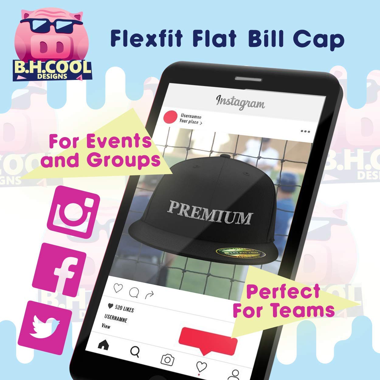 Flexfit 6210 Structured Flat Bill Fitted Baseball Cap - Unisex Adjustable Hat for Men & Women | Perfect for Sports, Outdoor Activities & Casual Wear