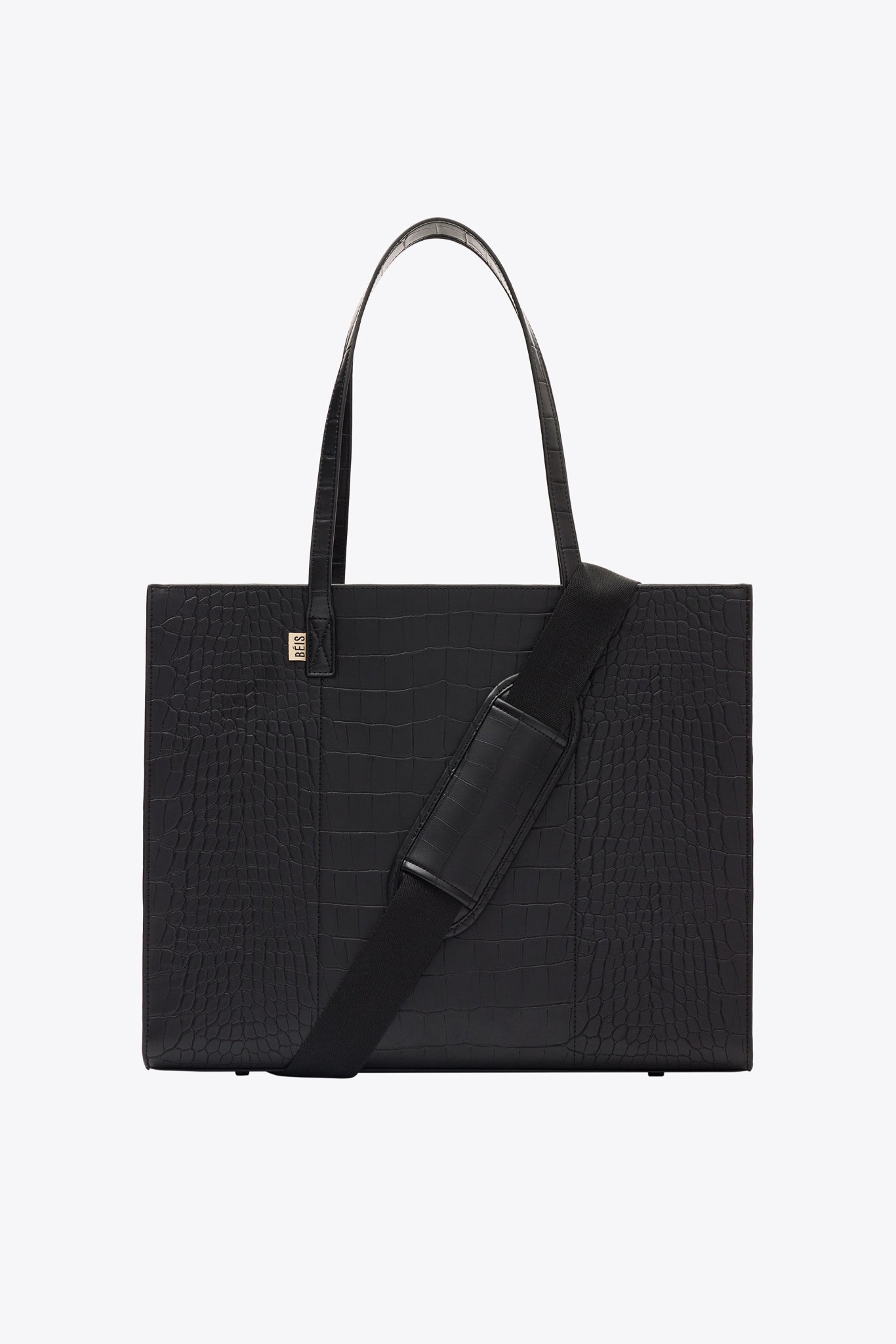 Premium Black Crocodile Embossed Large Work Tote Bag for Women - Stylish & Spacious Office Commuter Bag, Laptop Tote, Business Travel & Professional Work Accessory