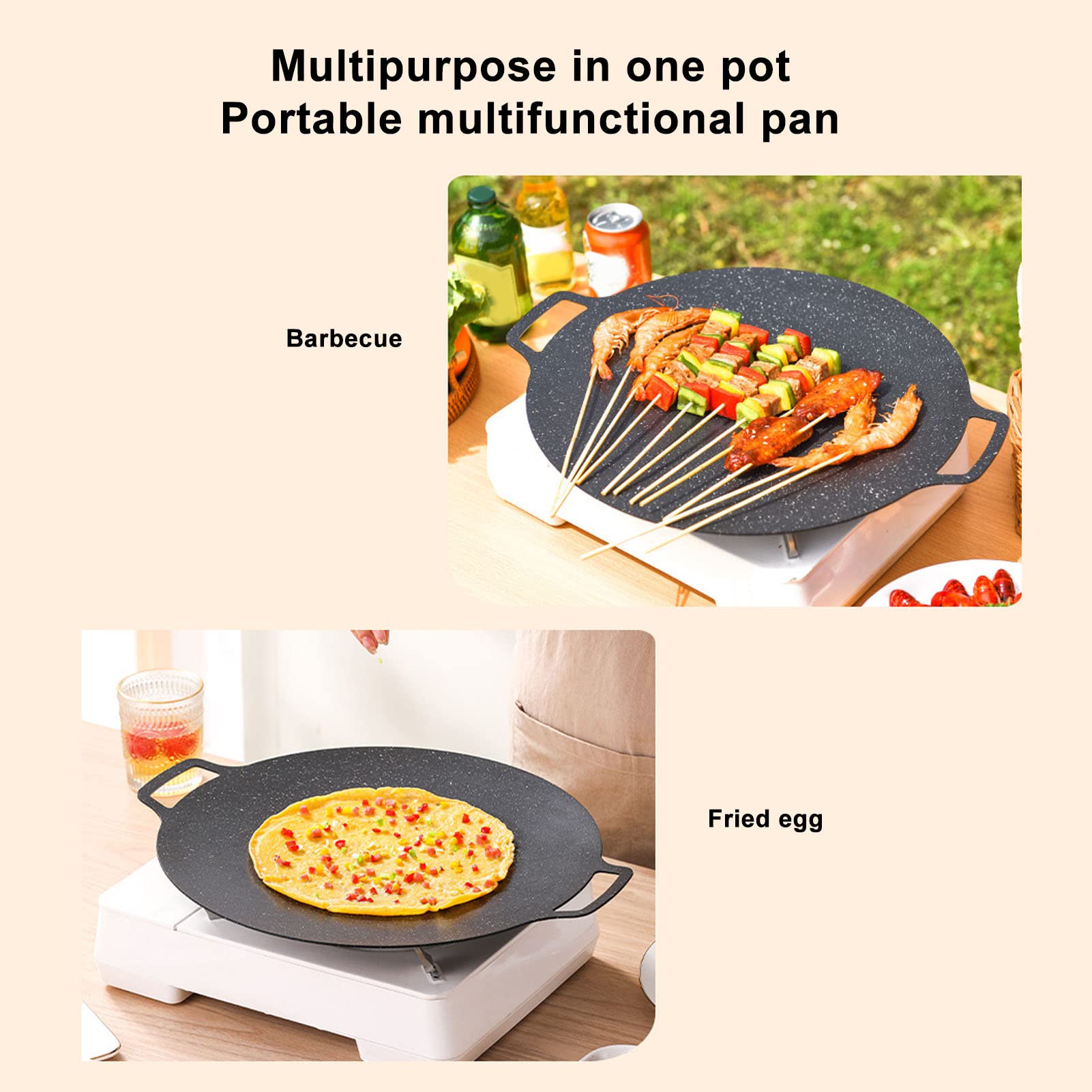 14.17 Inch Nonstick Korean BBQ Grill Pan - Round Griddle with Handle for Stovetop Cooking | Perfect for Korean BBQ, Meats, Pancakes & Ribs | Ideal for Home Kitchen & Outdoor Camping