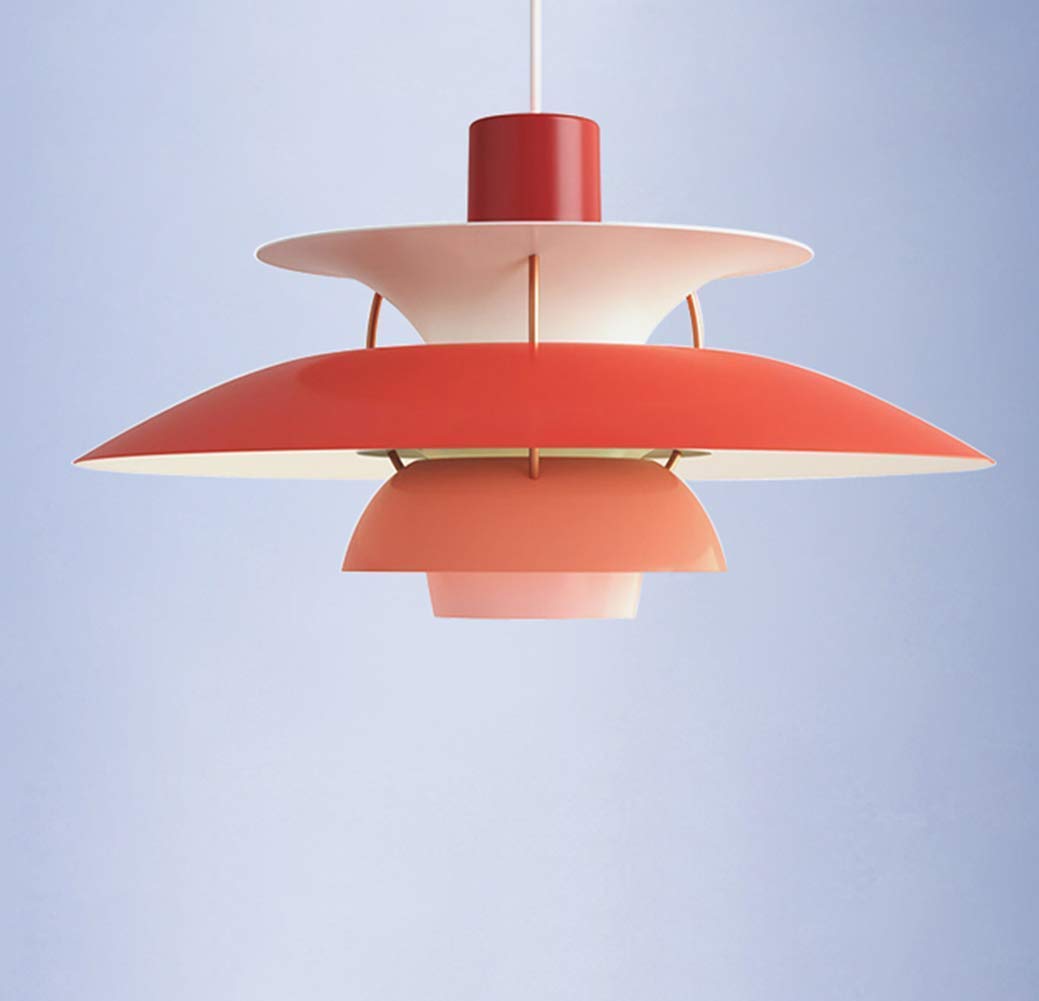 GMLSD Industrial Retro Chandelier - Red L Model E27 Pendant Light with 1 Flame Bulb, Vintage Metal Iron Lamp for Dining Room, Living Room & Bedroom Lighting
