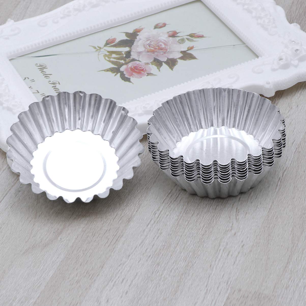 DOITOOL 10-Piece Nonstick Aluminum Egg Tart Mold Set - Flower Shaped Cupcake, Pie, Cookie, Pudding & Chocolate Baking Cups - Stainless Steel Saucepan & Griddle for Home Baking & Dessert Making