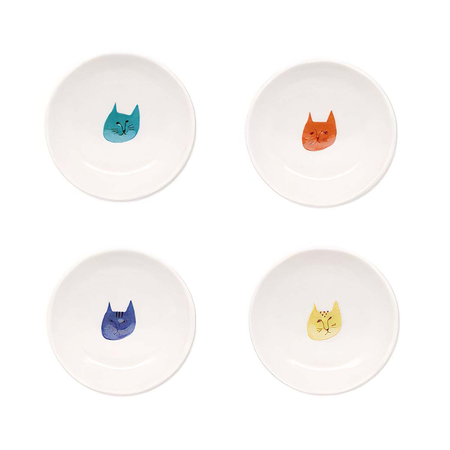 Harekutani Porcelain Cat Small Plate Set - 4 Piece Decorative Appetizer Dishes for Tea Party, Dessert Serving & Home Decor