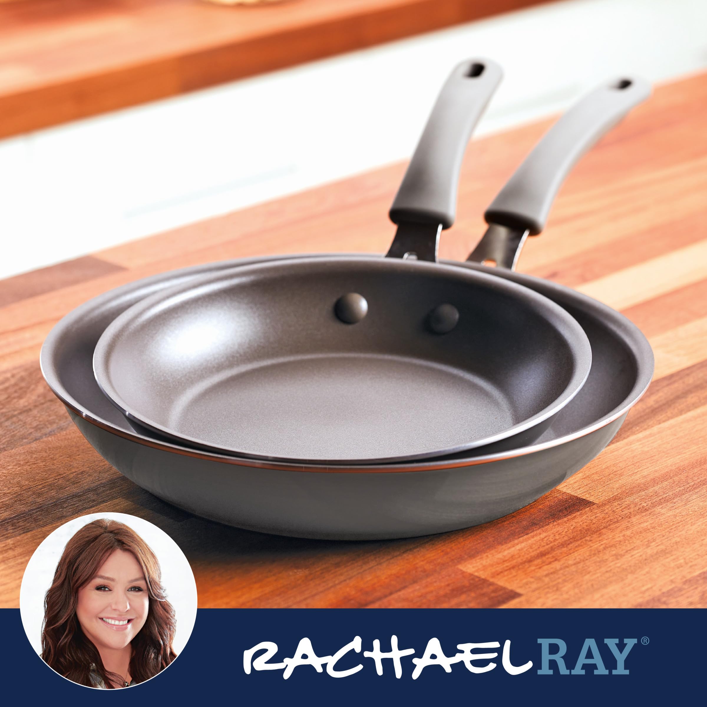 Rachael Ray Cook + Create Nonstick Frying Pan Set - 9.5 & 11.75 Inch Gray Skillets for Sauteing, Frying & Cooking | Perfect for Home Kitchen & Professional Chefs