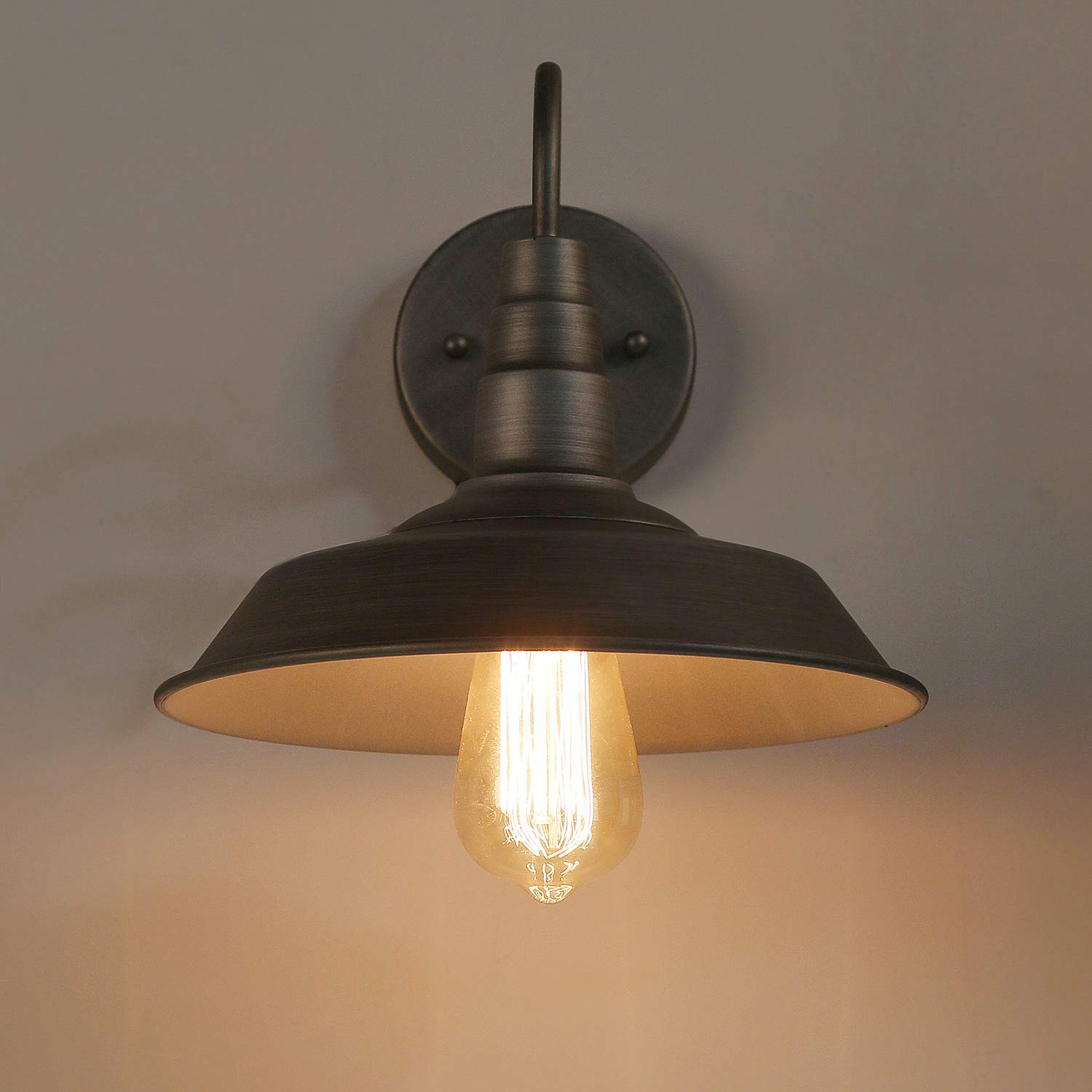 LOG BARN Wall Sconce - Rustic Brushed Pewter Farmhouse Light with Gooseneck Design | Perfect for Bedroom Headboard, Bedside Lighting, Hallway Decor & Cozy Cabin Ambience