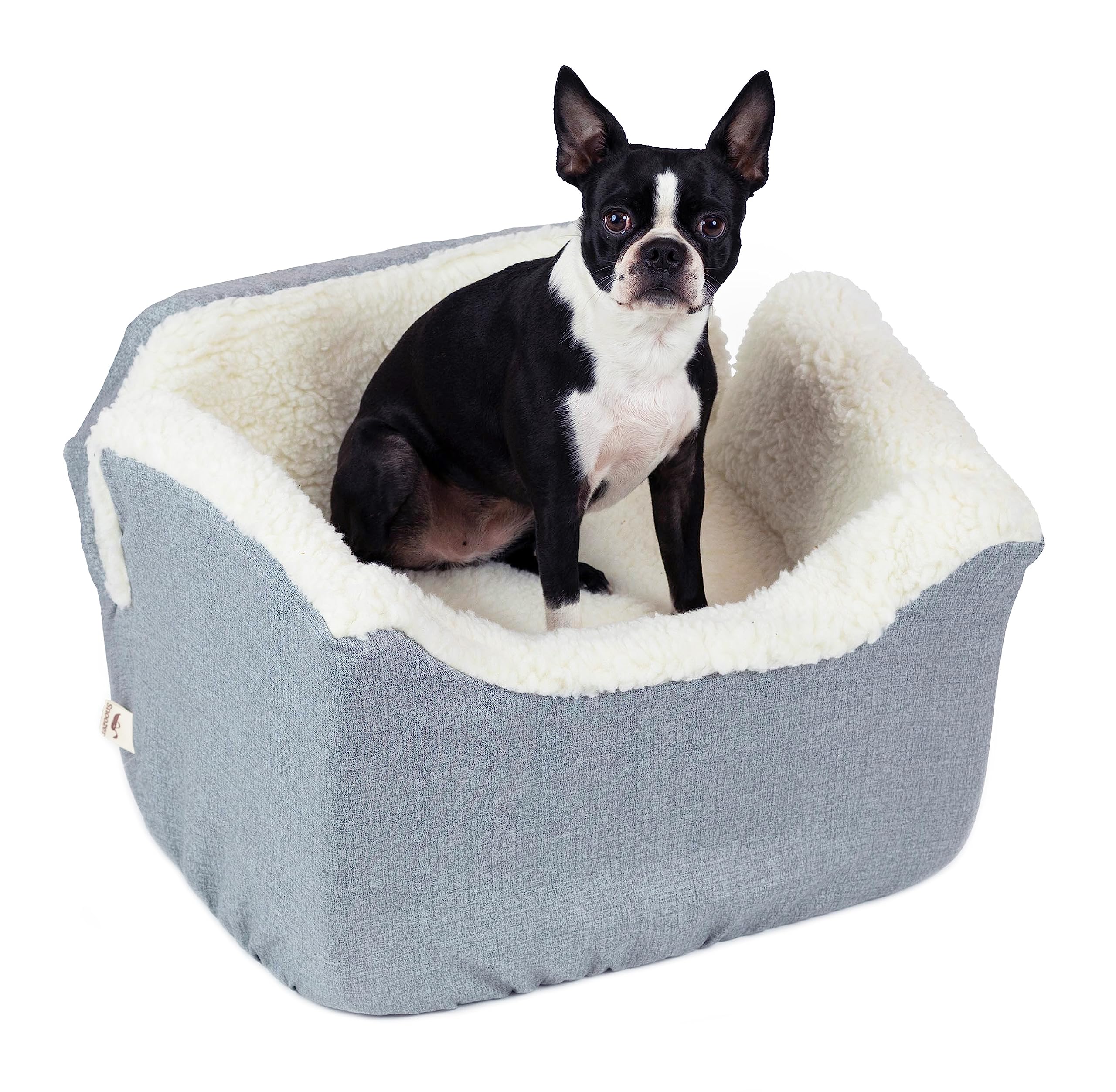 Snoozer Lookout I Dog Car Seat for Small & Medium Dogs up to 25 Lbs - Washable Sherpa Lined Pet Booster Bed with Elevated Design for Safe Travel - Medium Size in Stone Diamond | Perfect for Road Trips & Daily Car Rides with Your Puppy