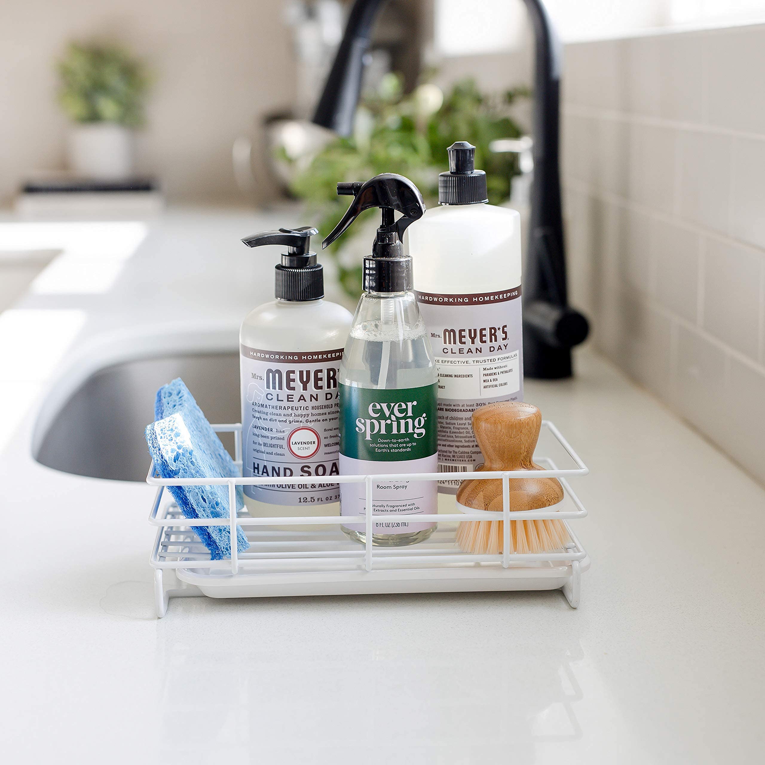 Large White Kitchen Sink Sponge Holder - Countertop Soap Tray Organizer for Bathroom & Kitchen