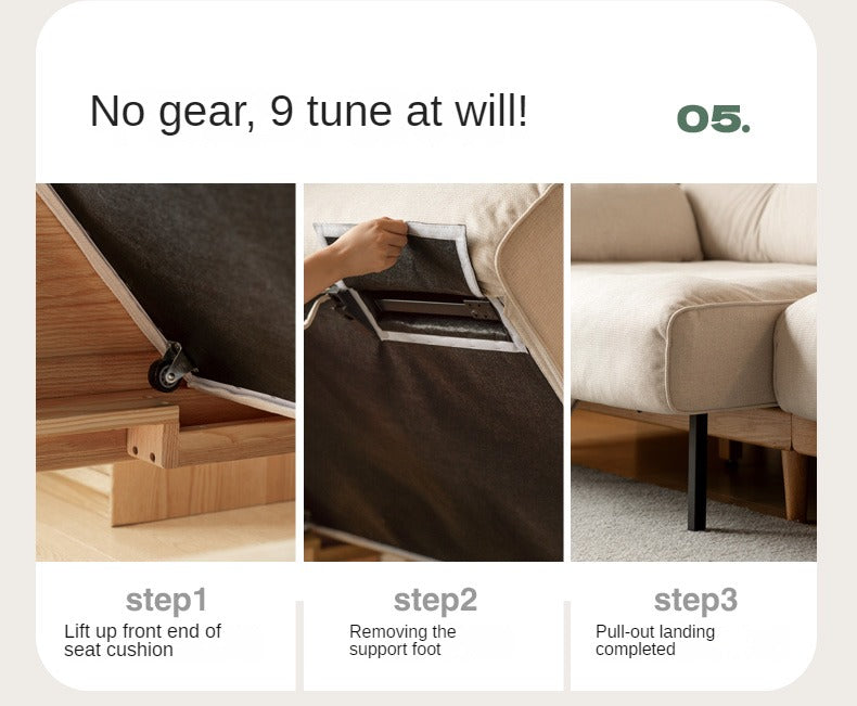 Solid Oak Wood Straight Fabric Sofa - Modern Living Room Furniture for Home & Office Comfort