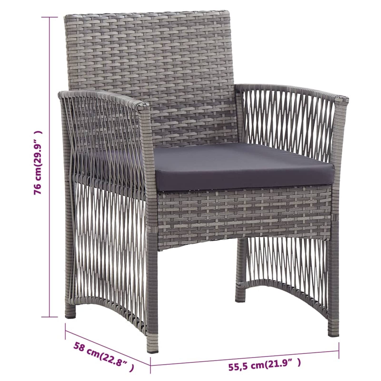 Stackable Outdoor Patio Chairs Set of 2 with Cushions - Durable Poly Rattan Armchairs for Garden, Poolside & Balcony - Anthracite Grey Modern Patio Furniture for Relaxing & Entertaining