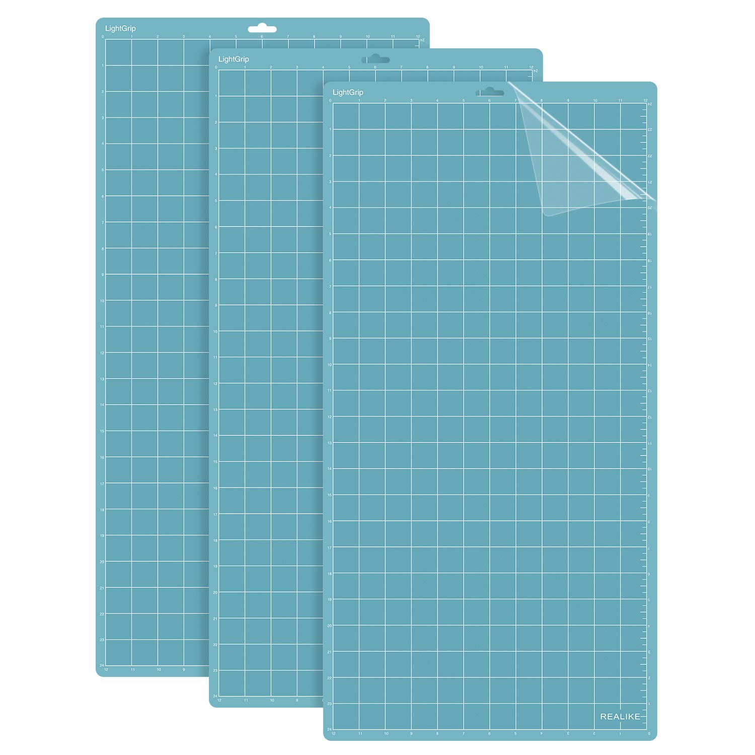 REALIKE LightGrip Cutting Mat 12x24 Inch - 3 Pack Blue Adhesive Mats for Cricut Maker 3, Maker, Explore 3, Air 2, Air, One - Replacement Craft Cutting Mats for Vinyl, Paper, Fabric - Perfect for DIY Projects, Scrapbooking, Quilting & Home Decor