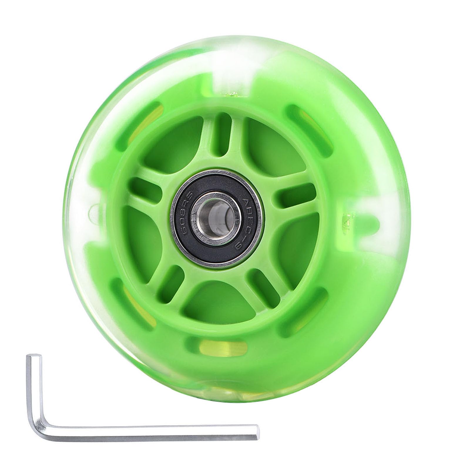 80mm LED Light Up Scooter Wheel - Rear White Flashing Replacement Wheel for Micro Globber Lascoota 3-Wheeled Kids Scooters (Green) | Perfect for Night Riding Safety & Fun Outdoor Activities