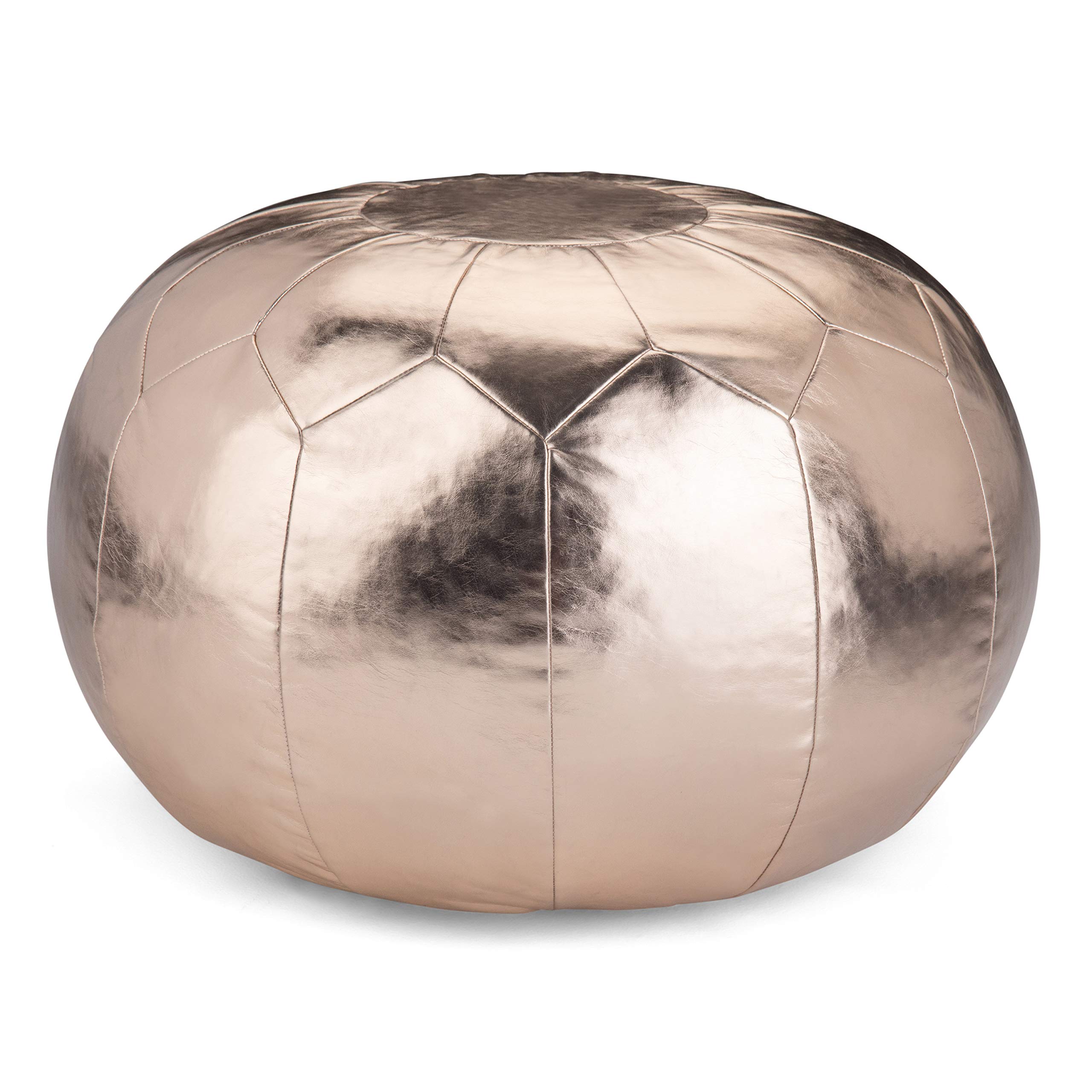SIMPLIHOME Charlize Round Pouf Ottoman - Gold Faux Leather Footstool for Living Room, Bedroom & Nursery - Boho Chic Decor Accent - Perfect for Extra Seating, Footrest or Kids Play Area