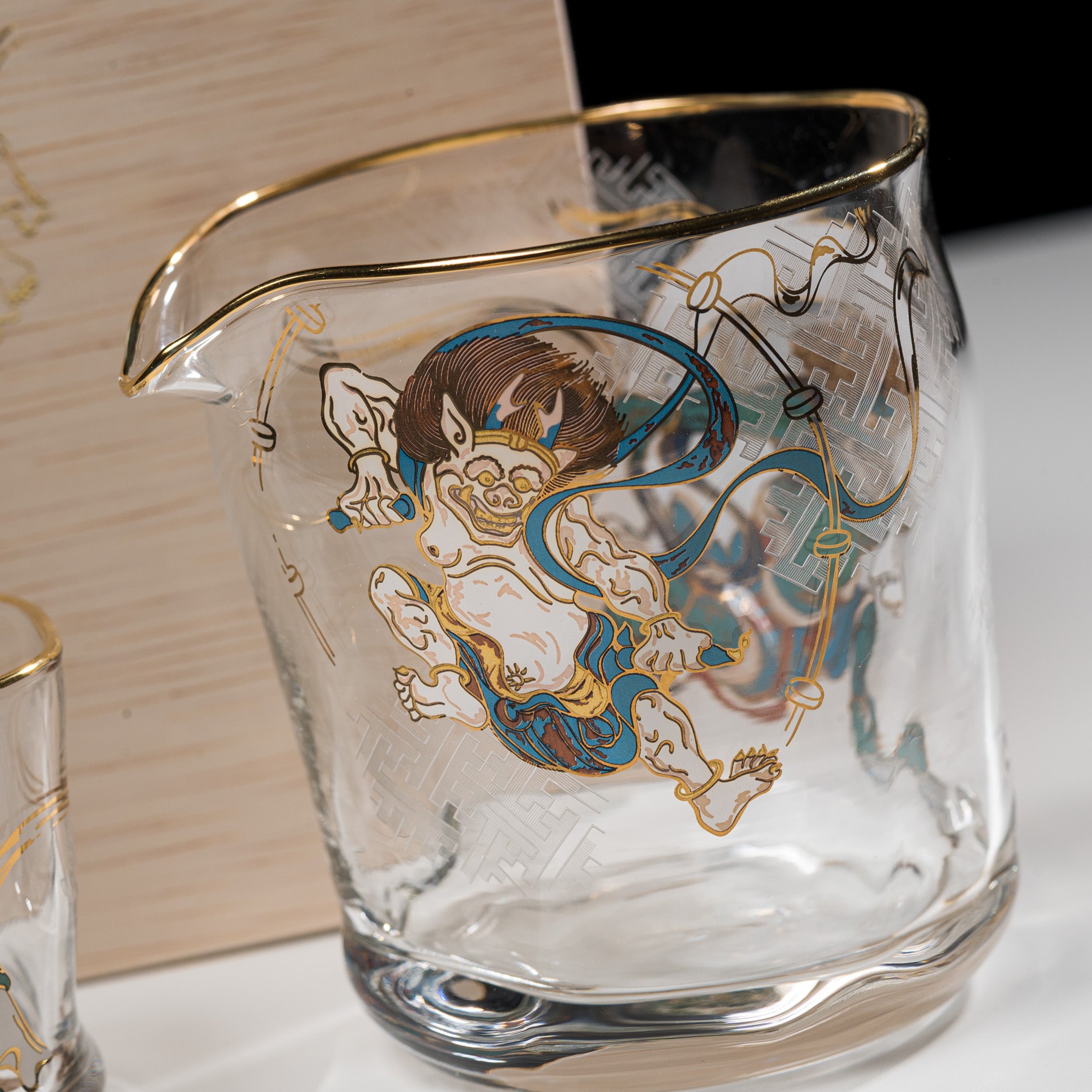 Premium Fujin Raijin Japanese Sake Set - Traditional 1 Jug & 2 Sake Cups - Authentic Japanese Drinking Vessel for Sake Ceremonies, Dinner Parties & Asian-Themed Decor