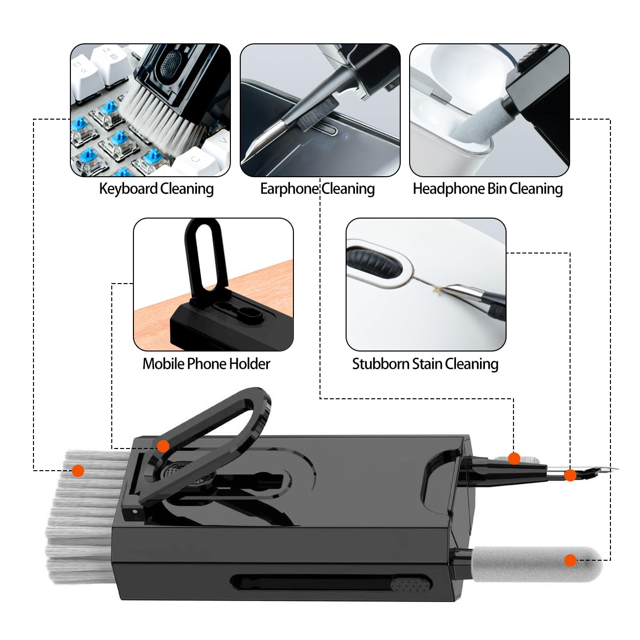 8-in-1 Keyboard Cleaner Kit - Portable PC/Laptop Cleaning Tools for Keyboard, Screen & Earbuds (Black) - Perfect for Office & Travel Use
