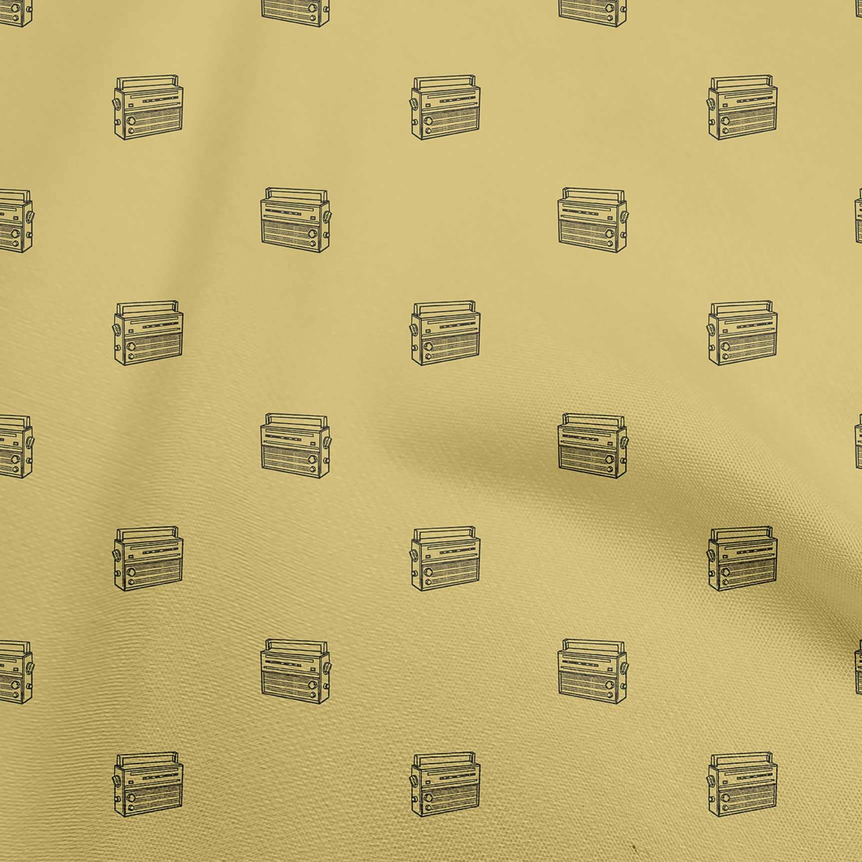 oneOone Cotton Cambric Yellow Fabric - 42 Inch Wide Retro Radio Print Fabric by Yard for DIY Clothing, Quilting, and Home Decor Projects | Perfect for Vintage-Inspired Dresses, Quilts, and Crafting