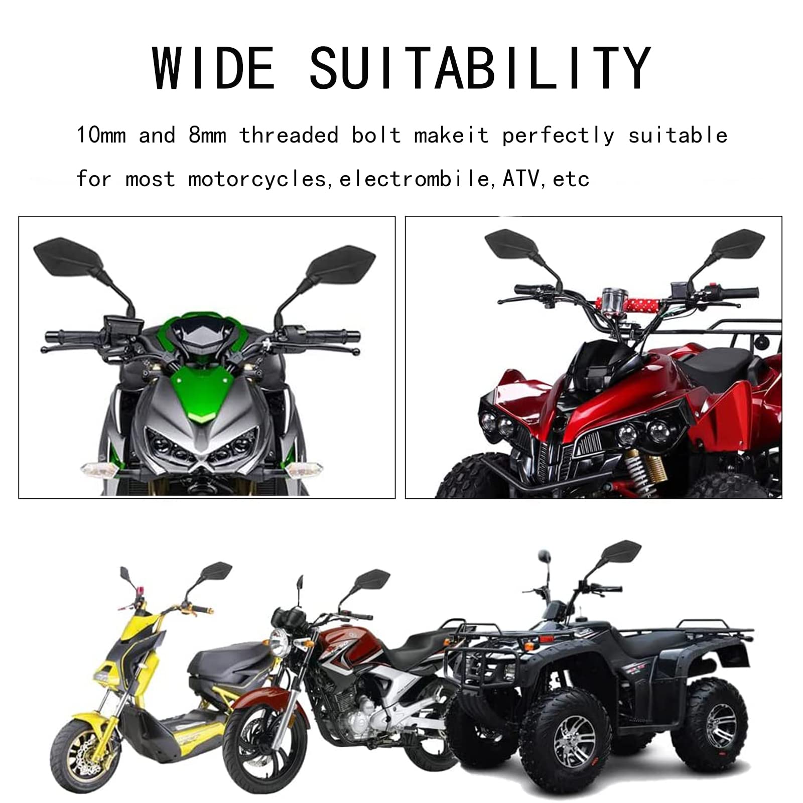 Universal Motorcycle Rear View Mirrors - M8 M10 Threaded Bolt Double Take Mirror Mount - Compatible with Honda, Polaris, ATV, Dirt Bike, Cruiser & Scooter - Enhance Safety for Street Riding, Off-Road Adventures & Daily Commutes