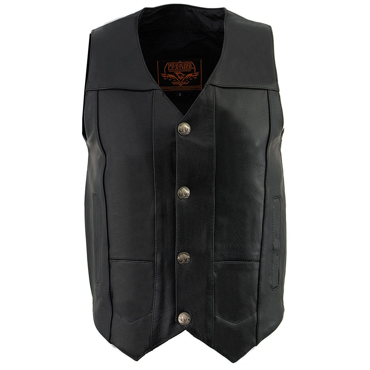 Milwaukee Leather LKM3702 Men's Black Western Style Leather Motorcycle Vest with Buffalo Snaps - Durable Biker Jacket for Harley Davidson Riders & Outdoor Adventures